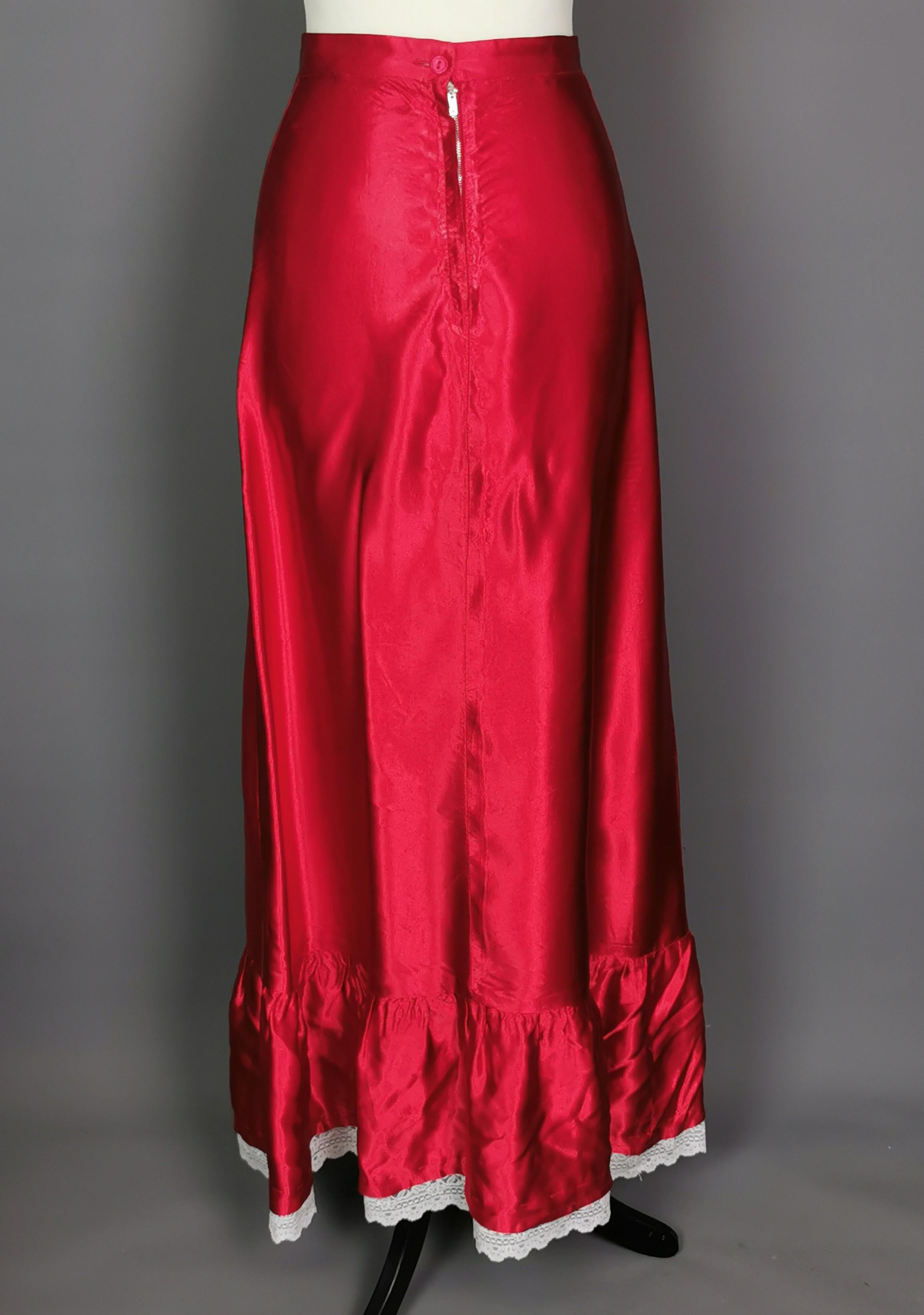Vintage 1970s Red satin maxi skirt, Evening skirt  6