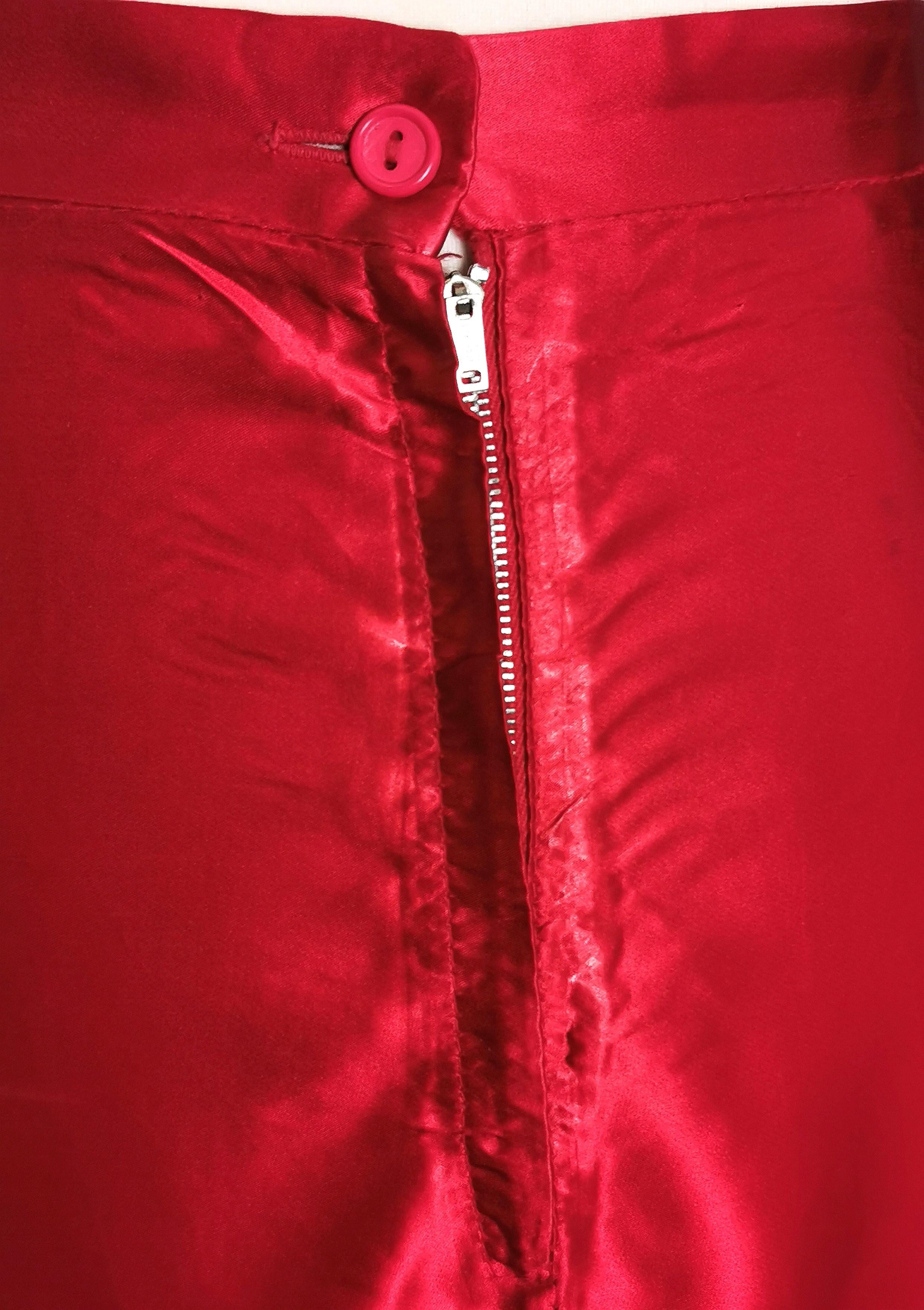 Vintage 1970s Red satin maxi skirt, Evening skirt  2