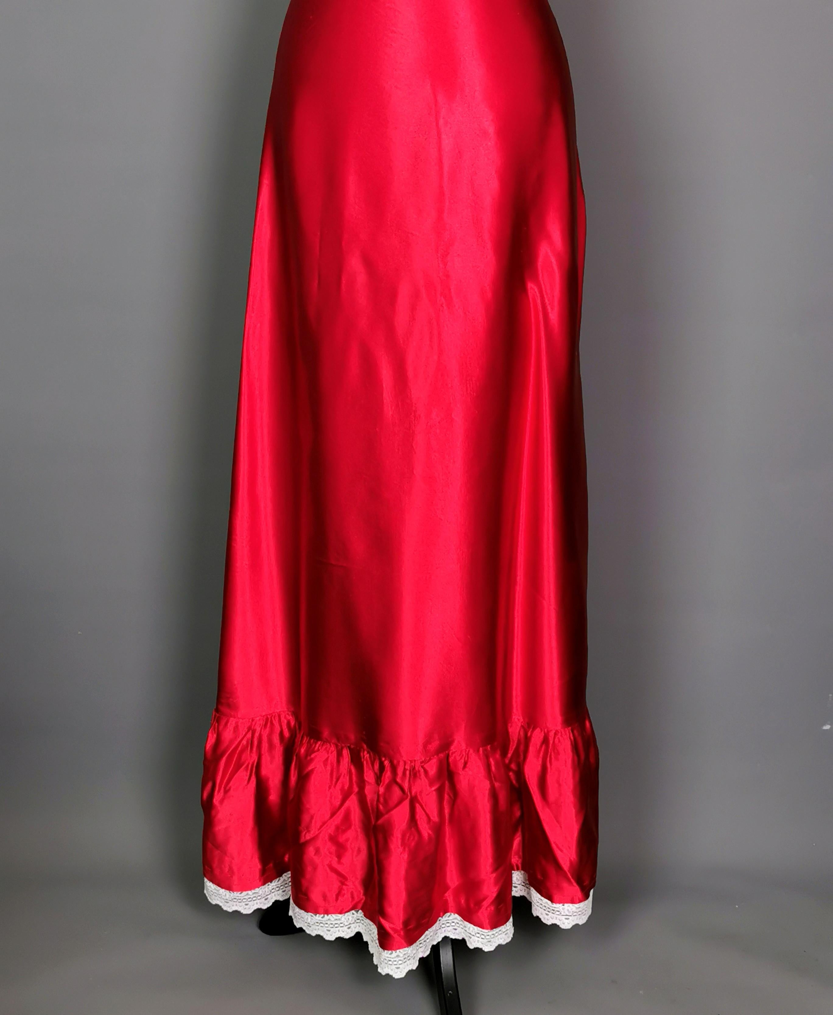 Vintage 1970s Red satin maxi skirt, Evening skirt  3