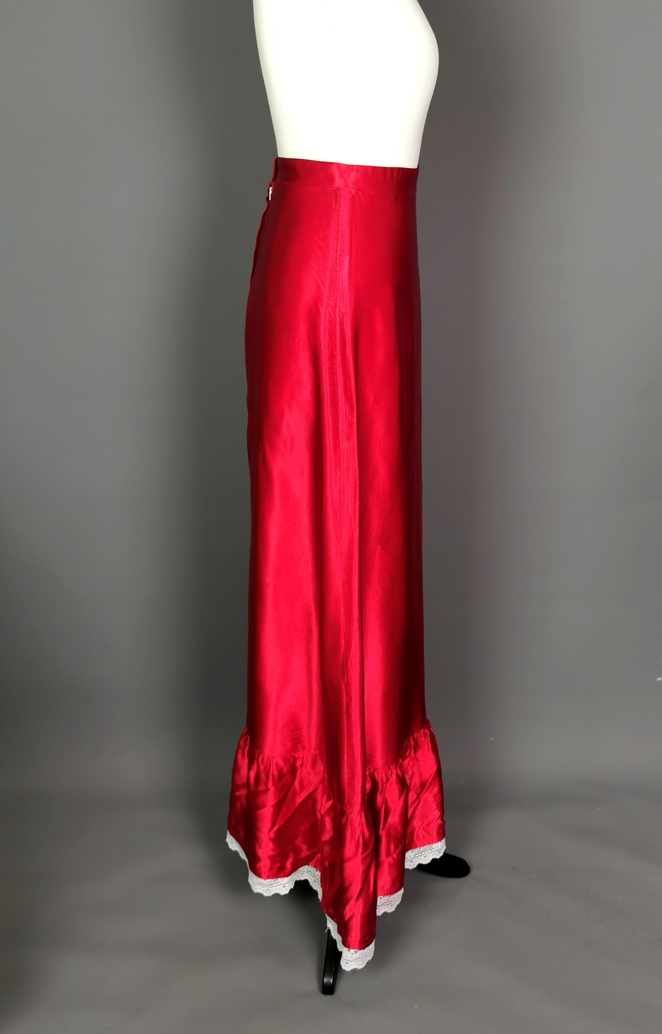 Vintage 1970s Red satin maxi skirt, Evening skirt  4