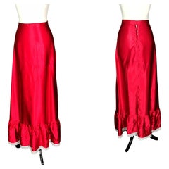 Vintage 1970s Red satin maxi skirt, Evening skirt 