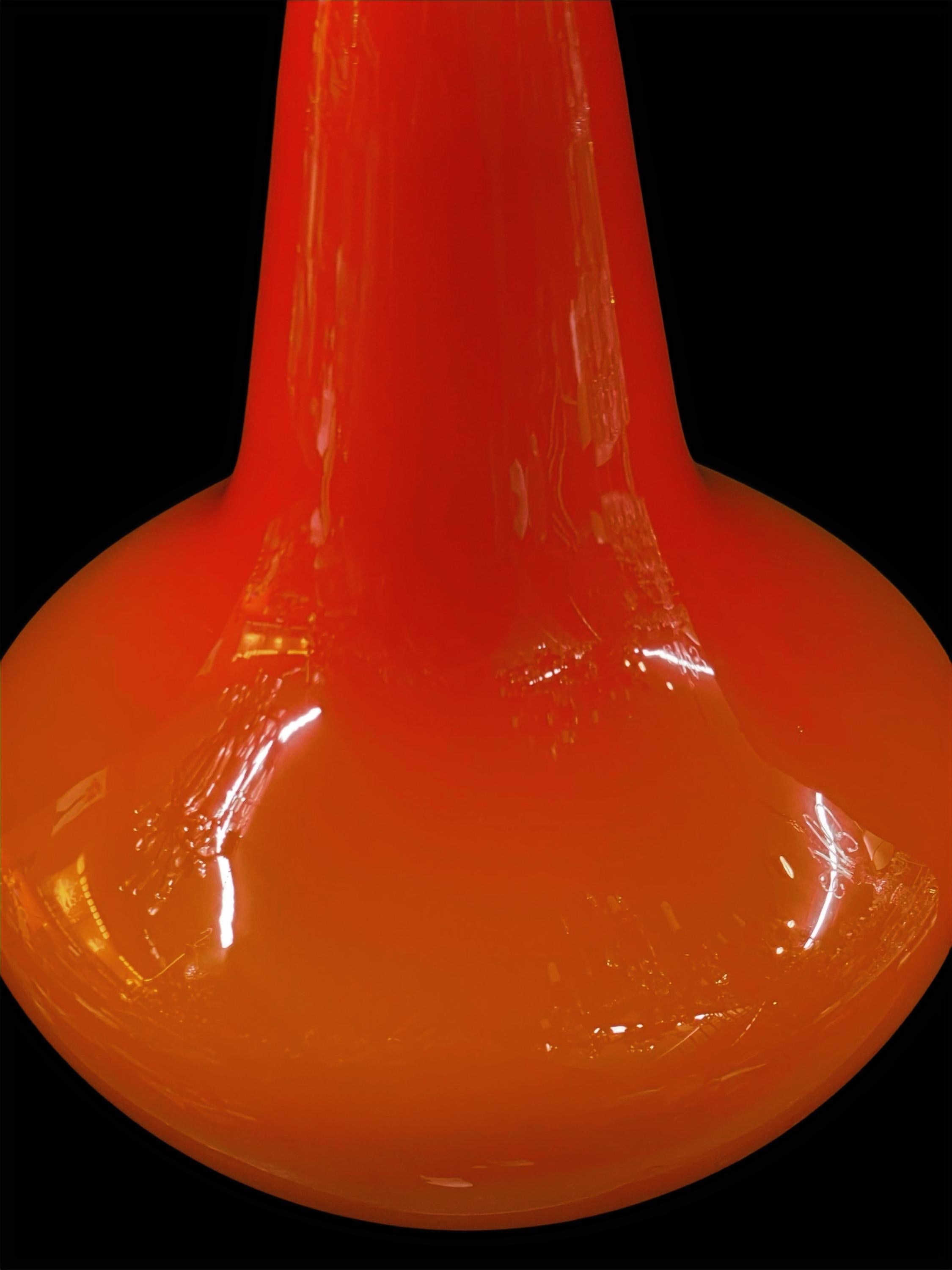 Vintage 1970's Retro Orange Glass Pendant Light In Excellent Condition For Sale In London, GB