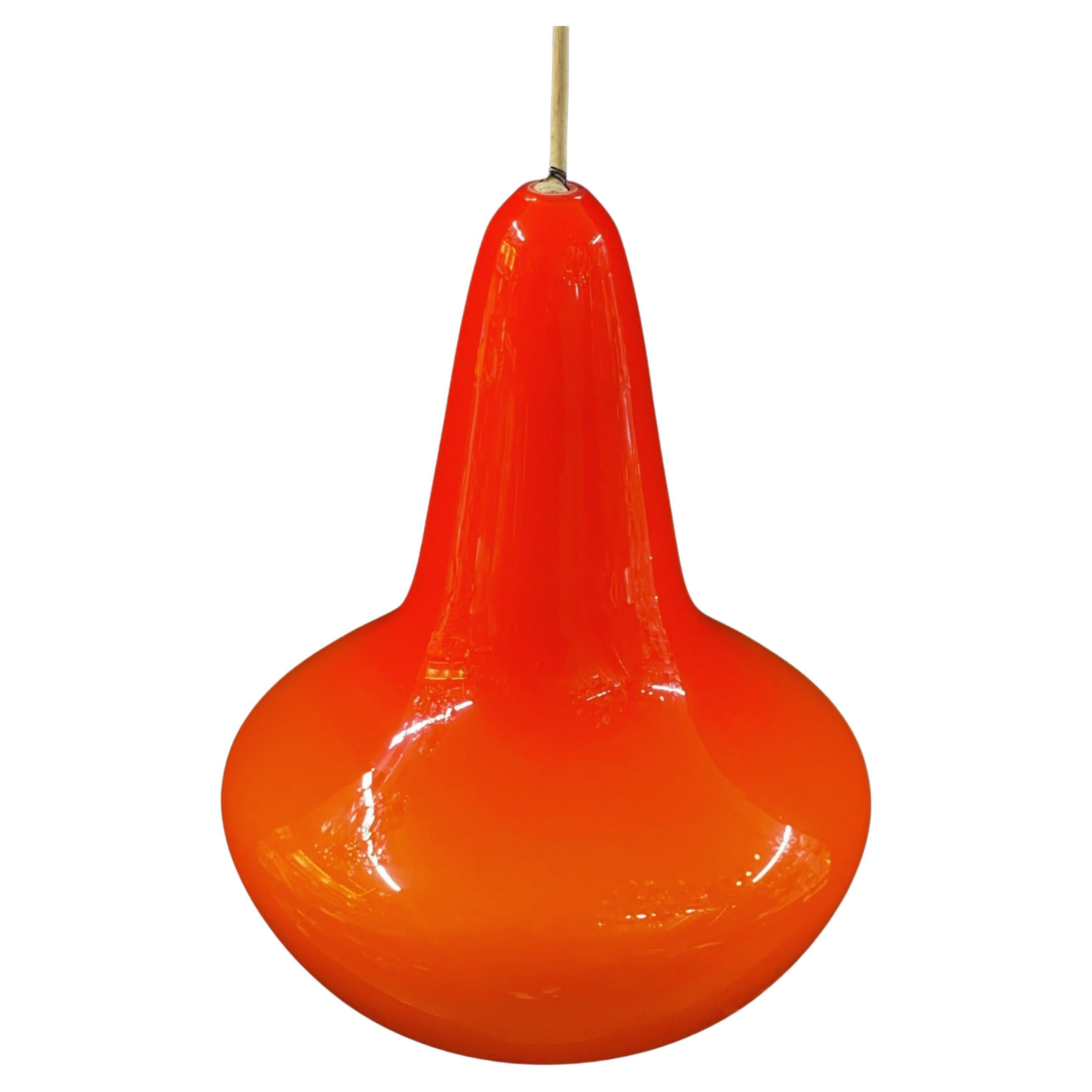 Vintage 1970's Retro Orange Glass Pendant Light For Sale