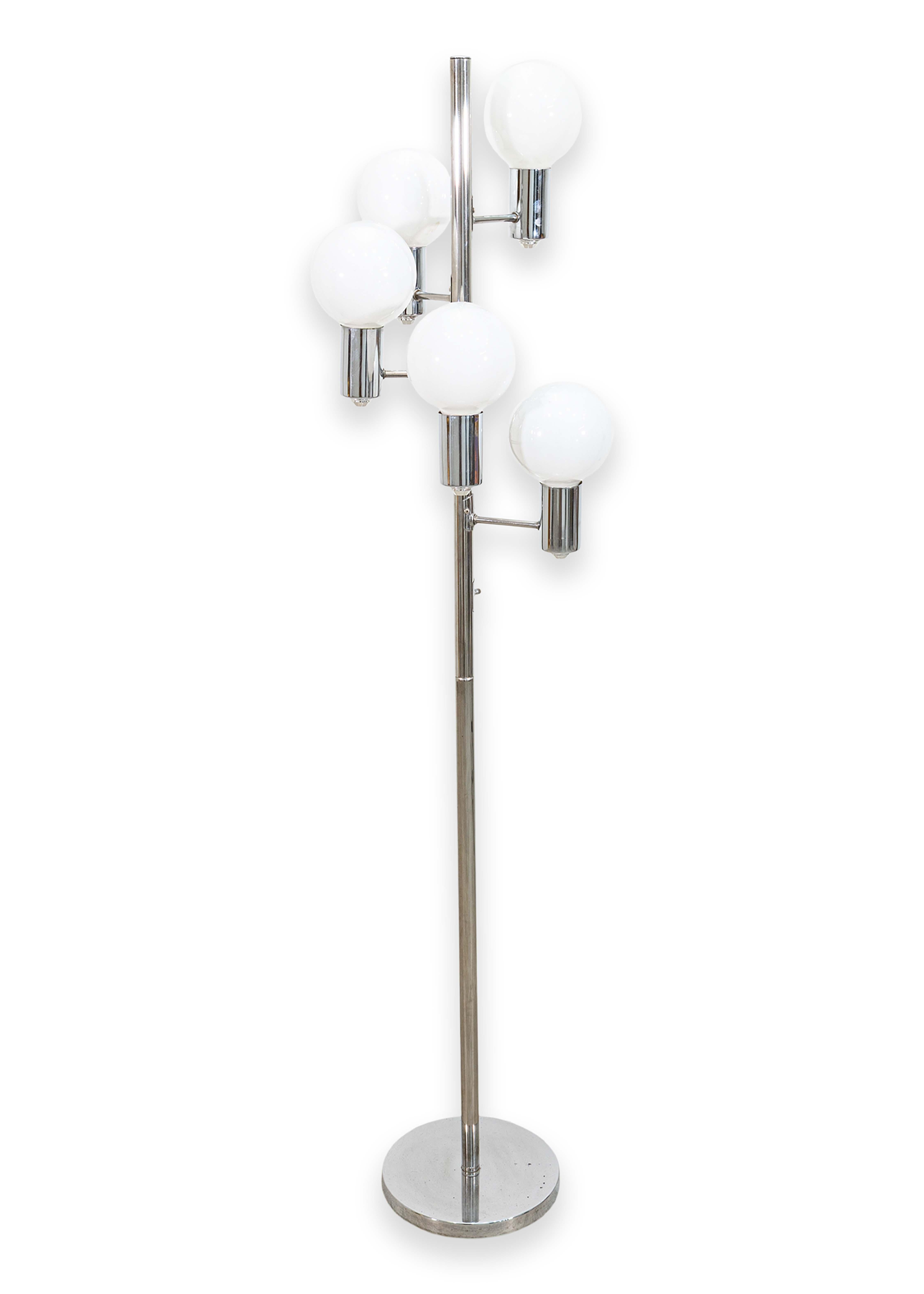 Lámpara de pie Vintage 1970s Robert Sonneman Cascading 5 Bulb Chrome Mid Century Mod en venta 3