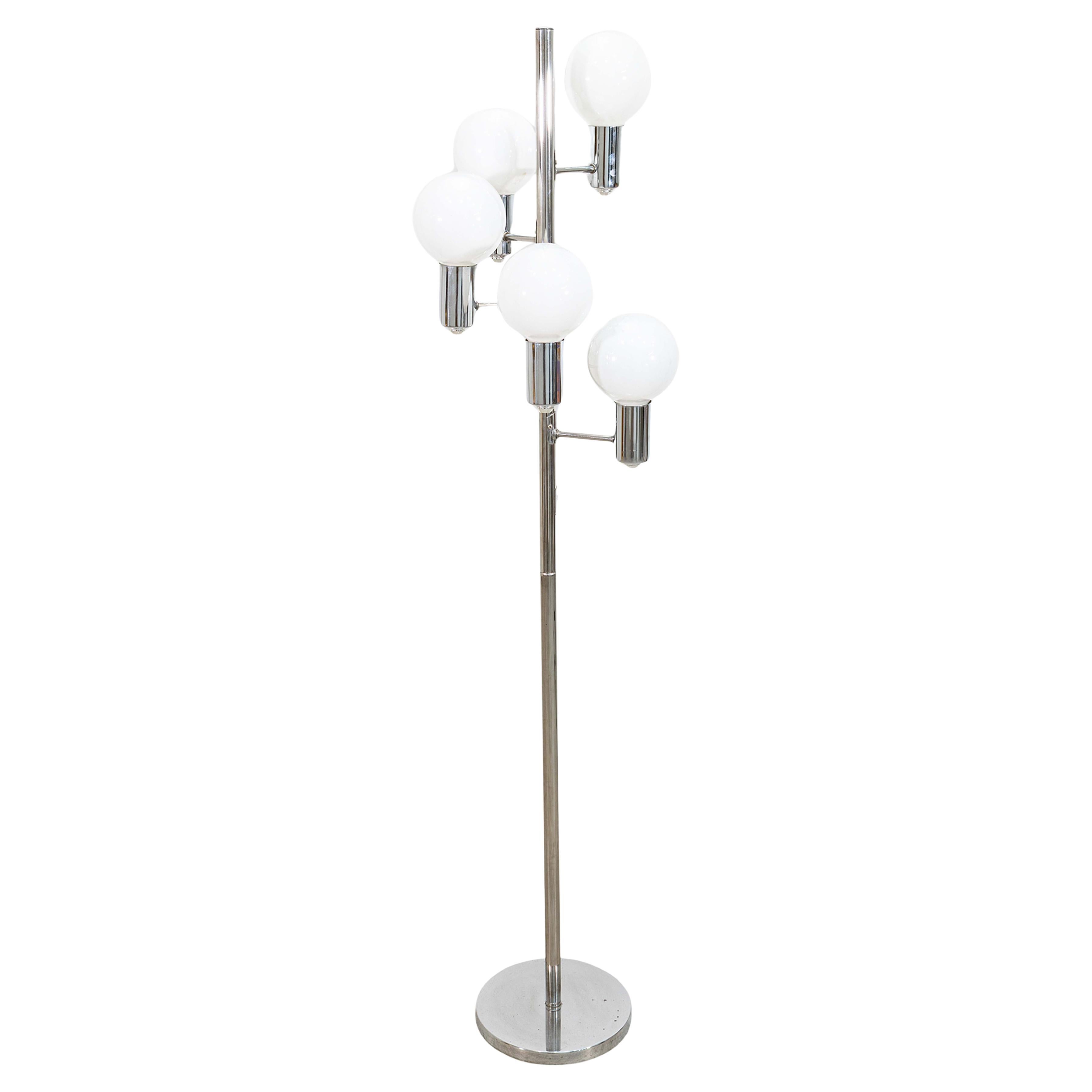 Vintage 1970s Robert Sonneman Cascading 5 Bulb Chrome Mid Century Mod Floor Lamp
