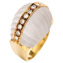 Vintage 1970s Rock Crystal Diamond 18 Karat Gold Bombe Cocktail Ring