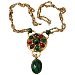 Vintage 1970er ROGER SCEMAMA Juwelen Glas Cabochons Medaillon Halskette