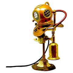 Retro 1970s Rolex Brass Diving Helmet Lamp