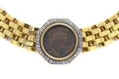Vintage 1970s Roman Coin Choker Necklace with Diamonds