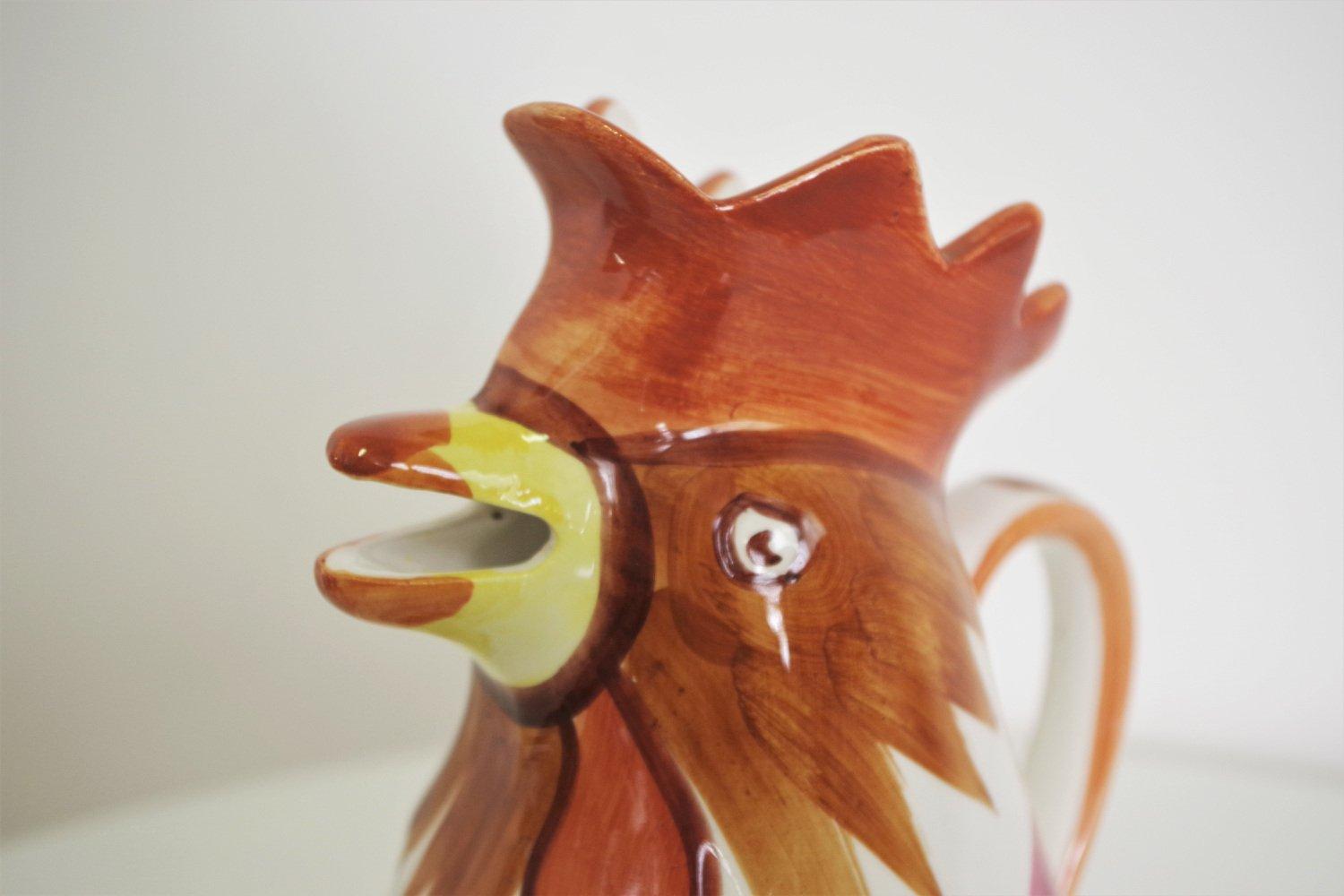 Vintage 1970s Rooster-Shaped Ceramic Jug from Bassano - Italian Artisan Craftsma In Good Condition For Sale In Manzano, IT