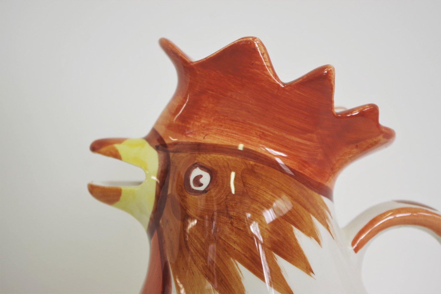Late 20th Century Vintage 1970s Rooster-Shaped Ceramic Jug from Bassano - Italian Artisan Craftsma For Sale