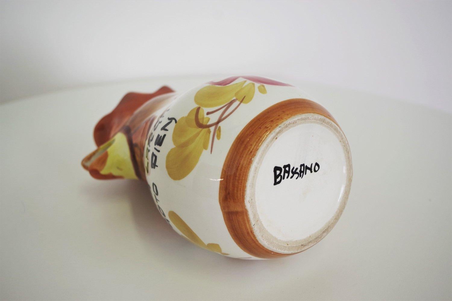 Vintage 1970s Rooster-Shaped Ceramic Jug from Bassano - Italian Artisan Craftsma For Sale 1