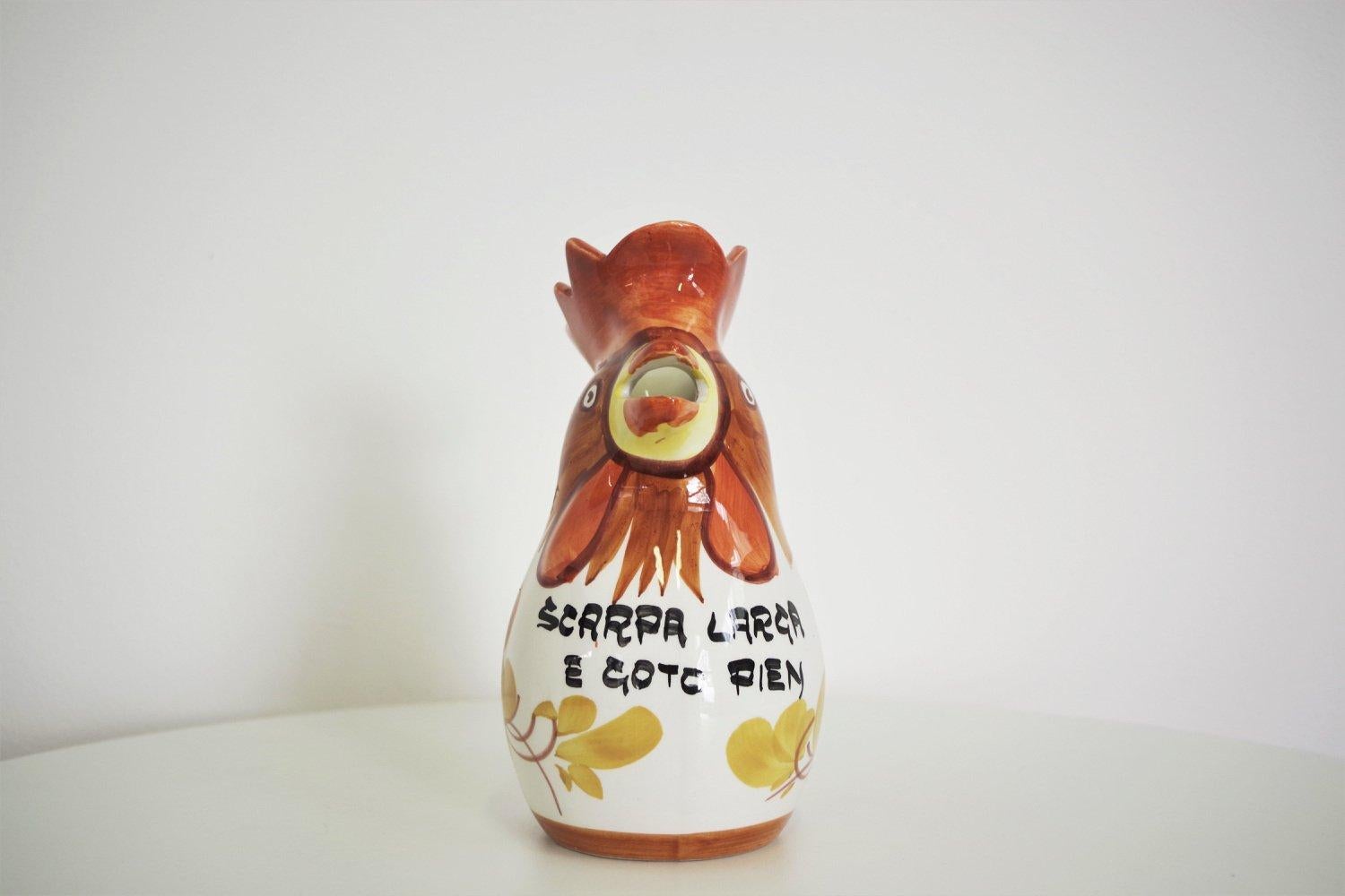 Vintage 1970s Rooster-Shaped Ceramic Jug from Bassano - Italian Artisan Craftsma For Sale 4