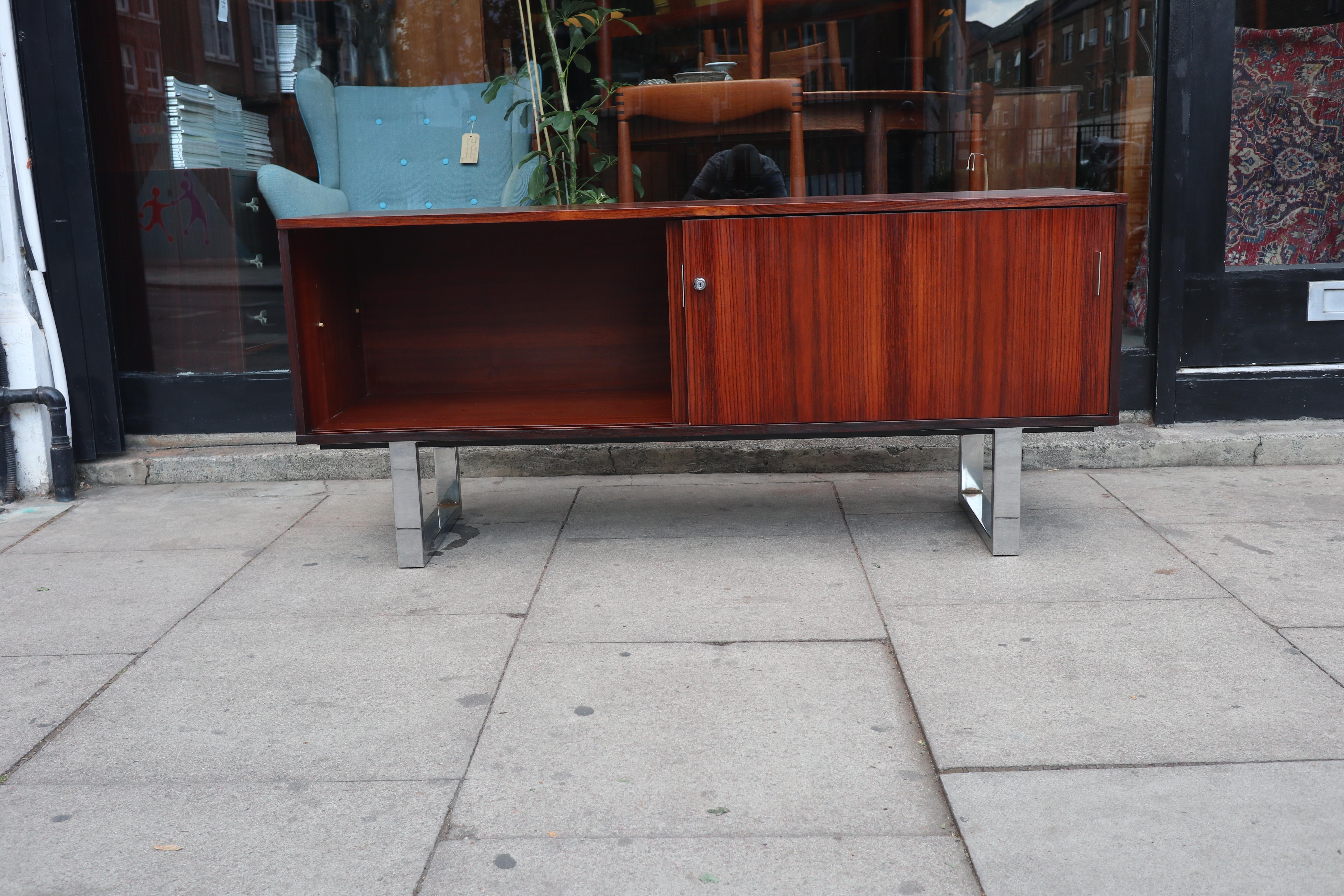 English Vintage 1970s Rosewood and chrome sideboard/credenza  For Sale