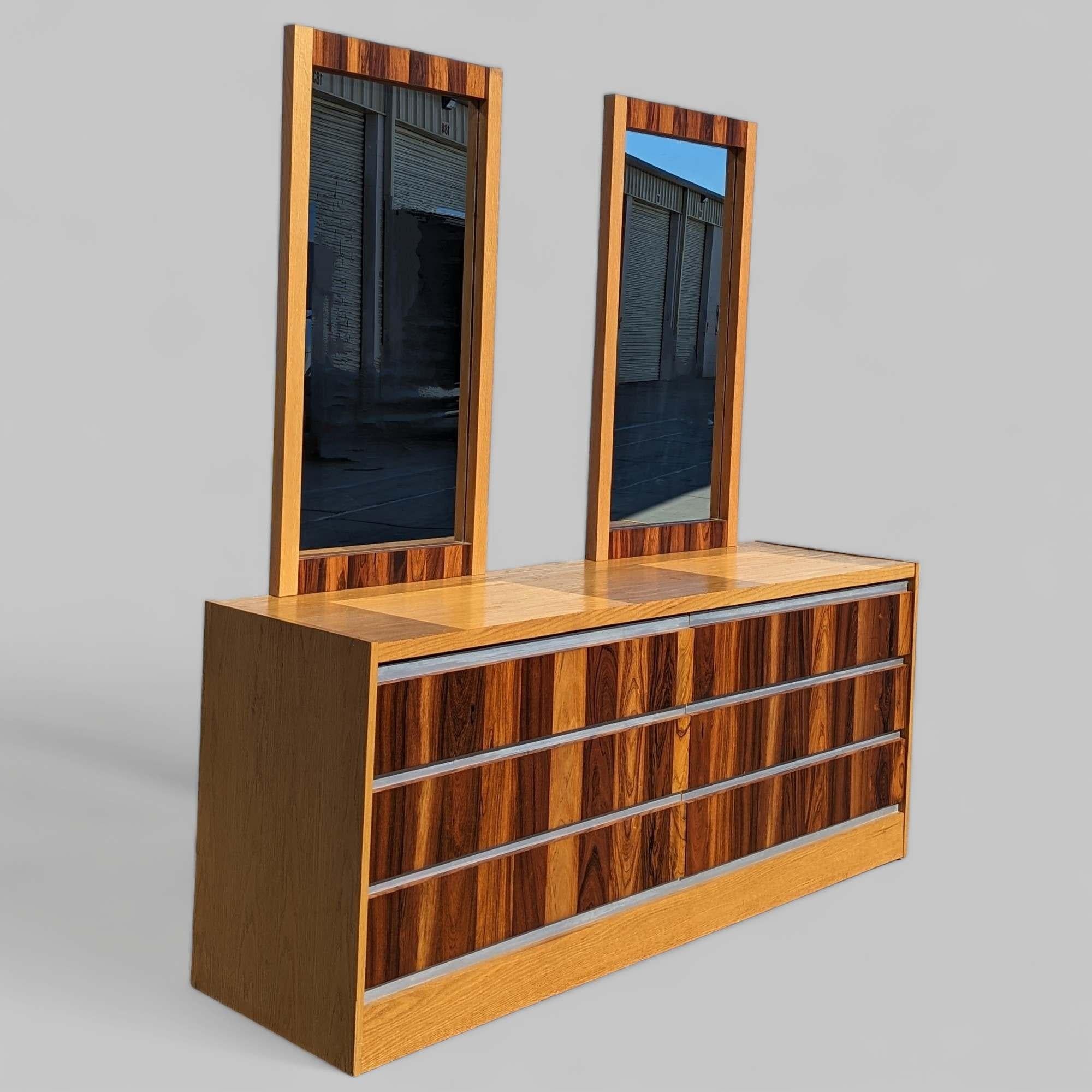 Vintage 1970s Rosewood & Oak Dresser w/ Chrome Accents - Made in Canada, MCM For Sale 5