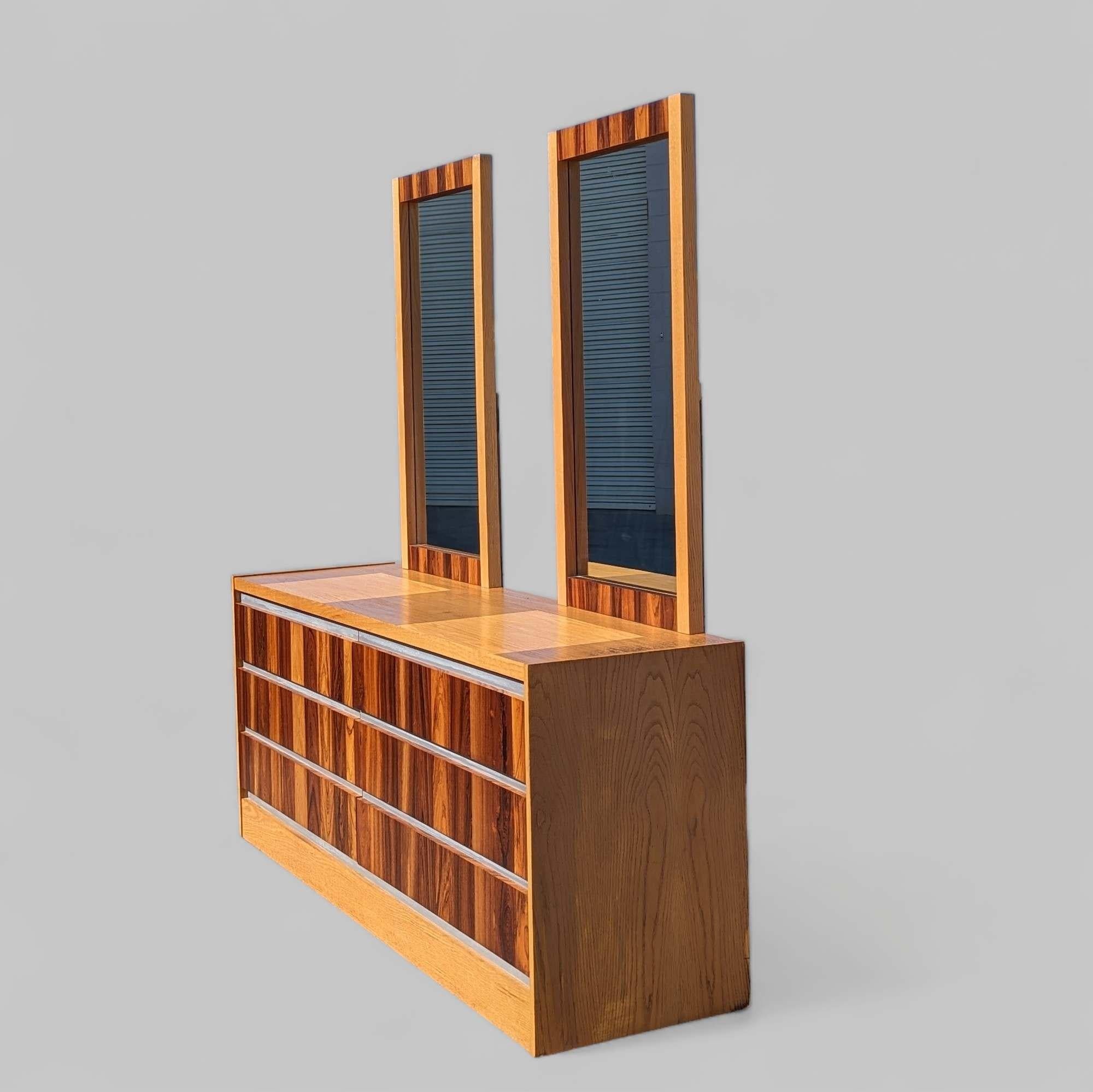 Vintage 1970s Rosewood & Oak Dresser w/ Chrome Accents - Made in Canada, MCM For Sale 7