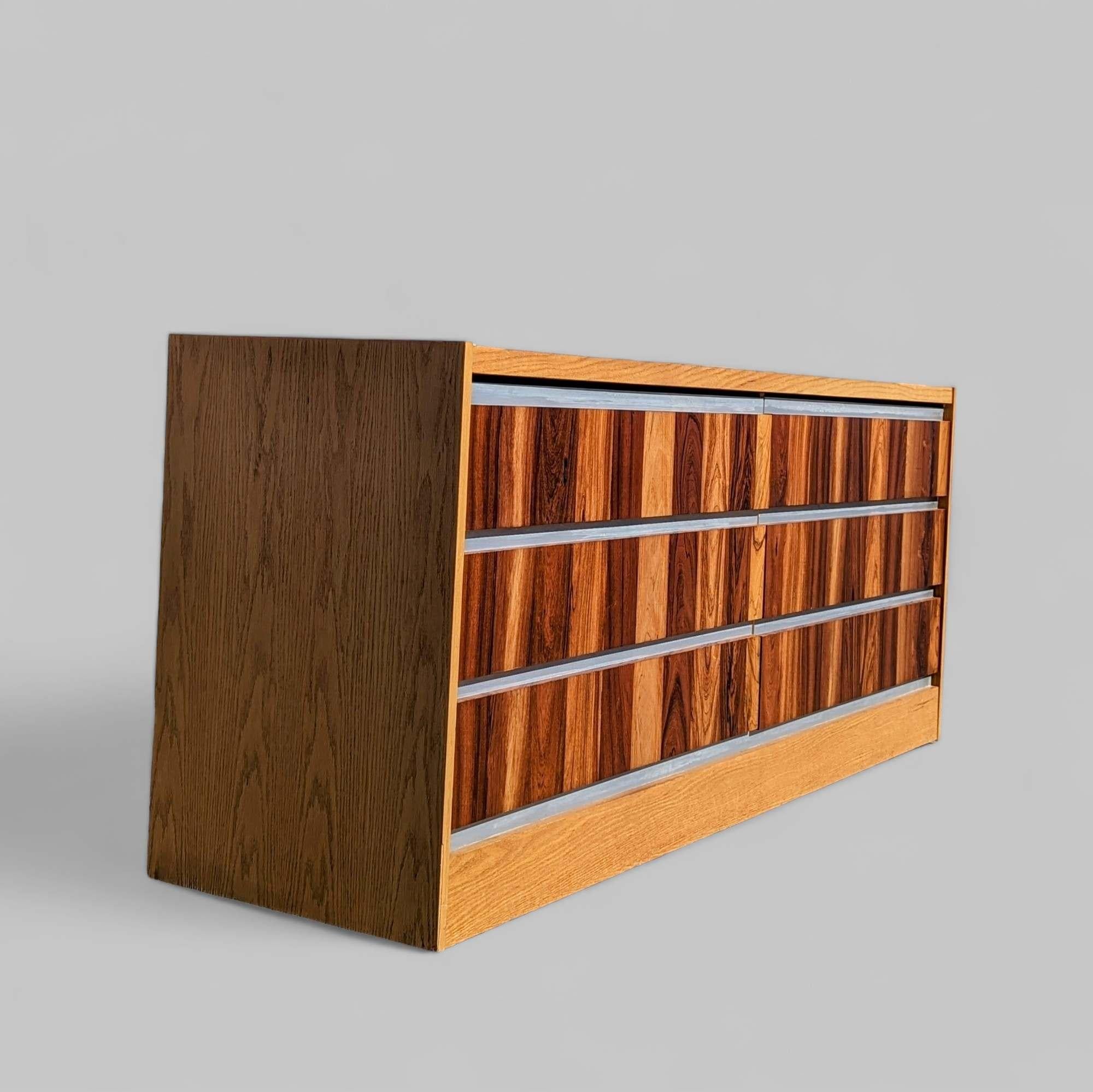 Vintage 1970s Rosewood & Oak Dresser w/ Chrome Accents - Made in Canada, MCM For Sale 8