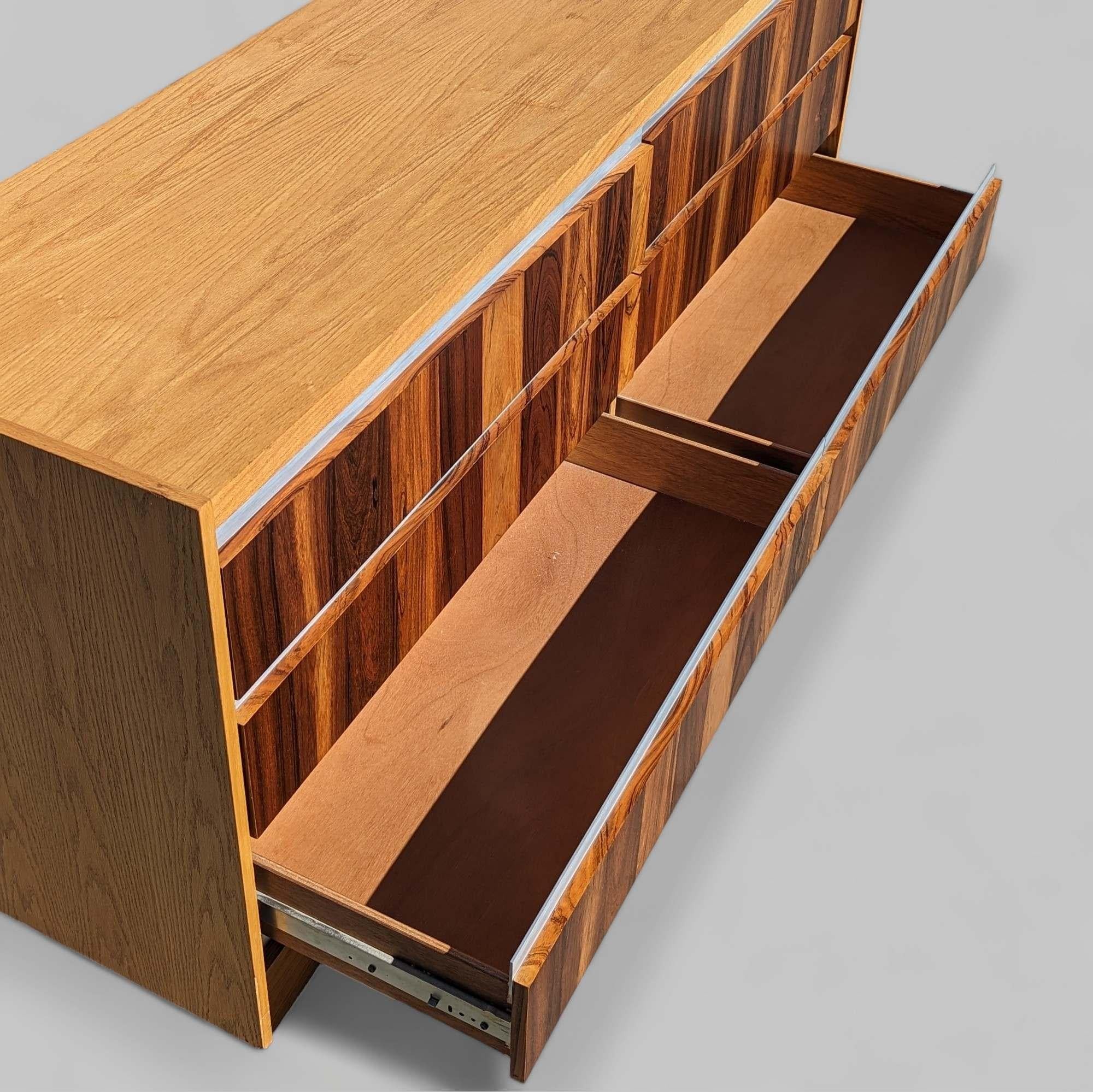 Vintage 1970s Rosewood & Oak Dresser w/ Chrome Accents - Made in Canada, MCM For Sale 9