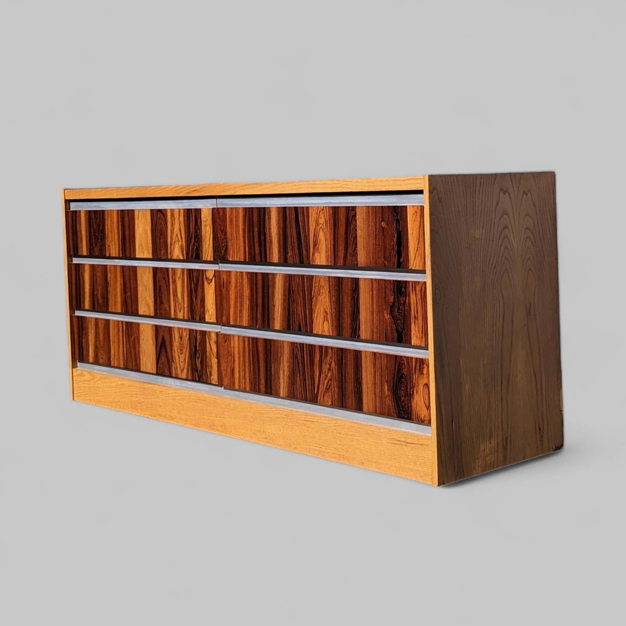 Canadian Vintage 1970s Rosewood & Oak Dresser w/ Chrome Accents - Made in Canada, MCM For Sale