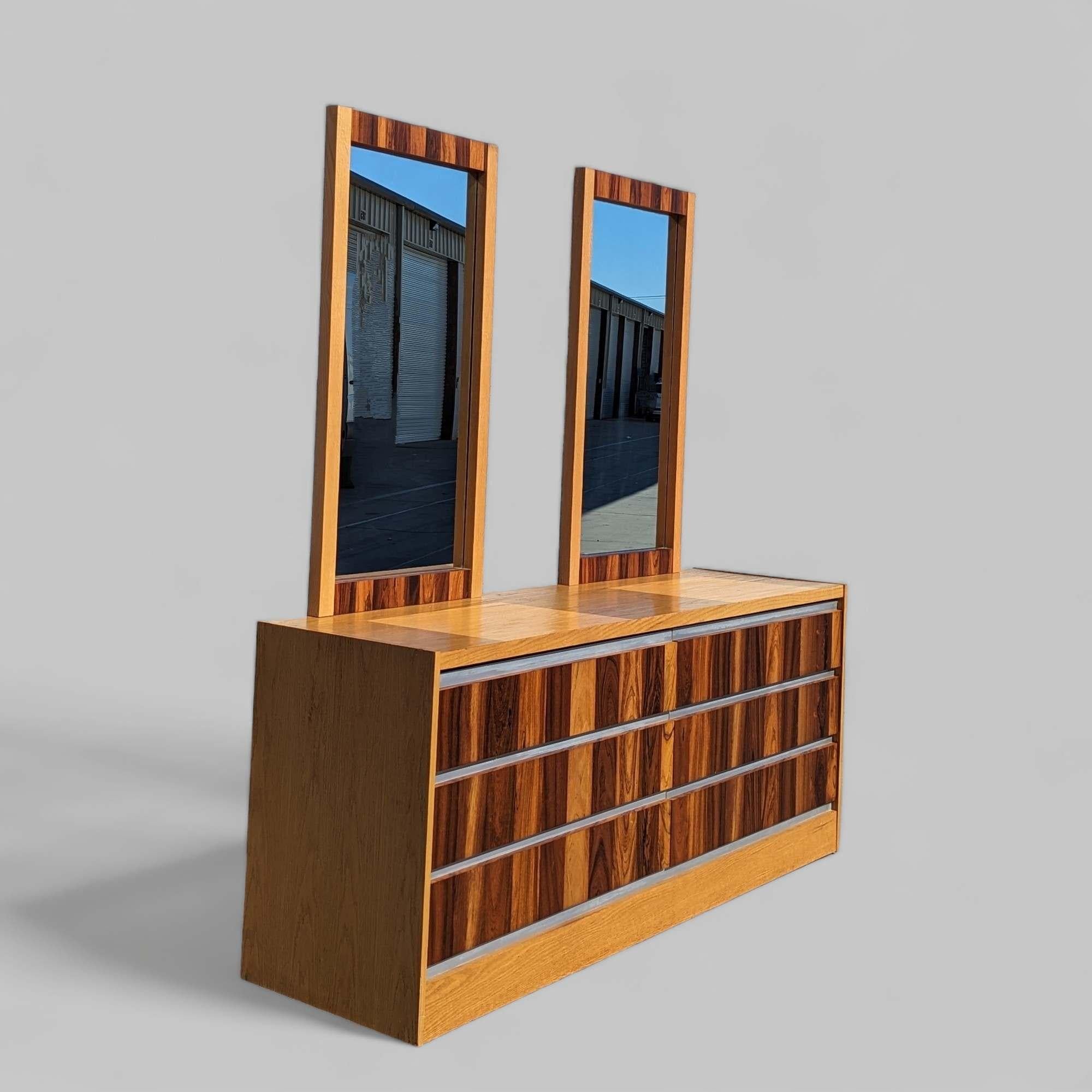 Veneer Vintage 1970s Rosewood & Oak Dresser w/ Chrome Accents - Made in Canada, MCM For Sale
