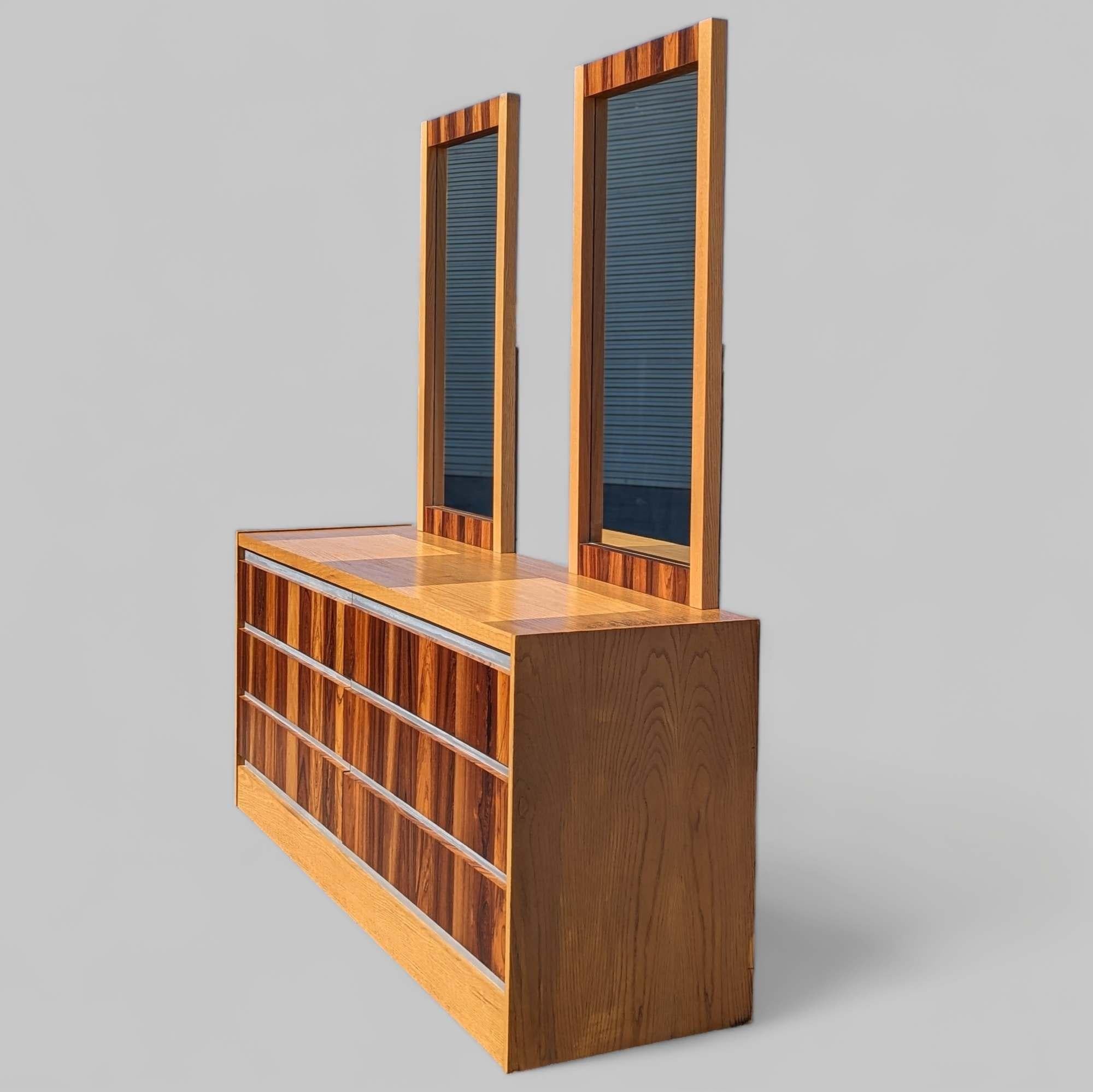 20th Century Vintage 1970s Rosewood & Oak Dresser w/ Chrome Accents - Made in Canada, MCM For Sale