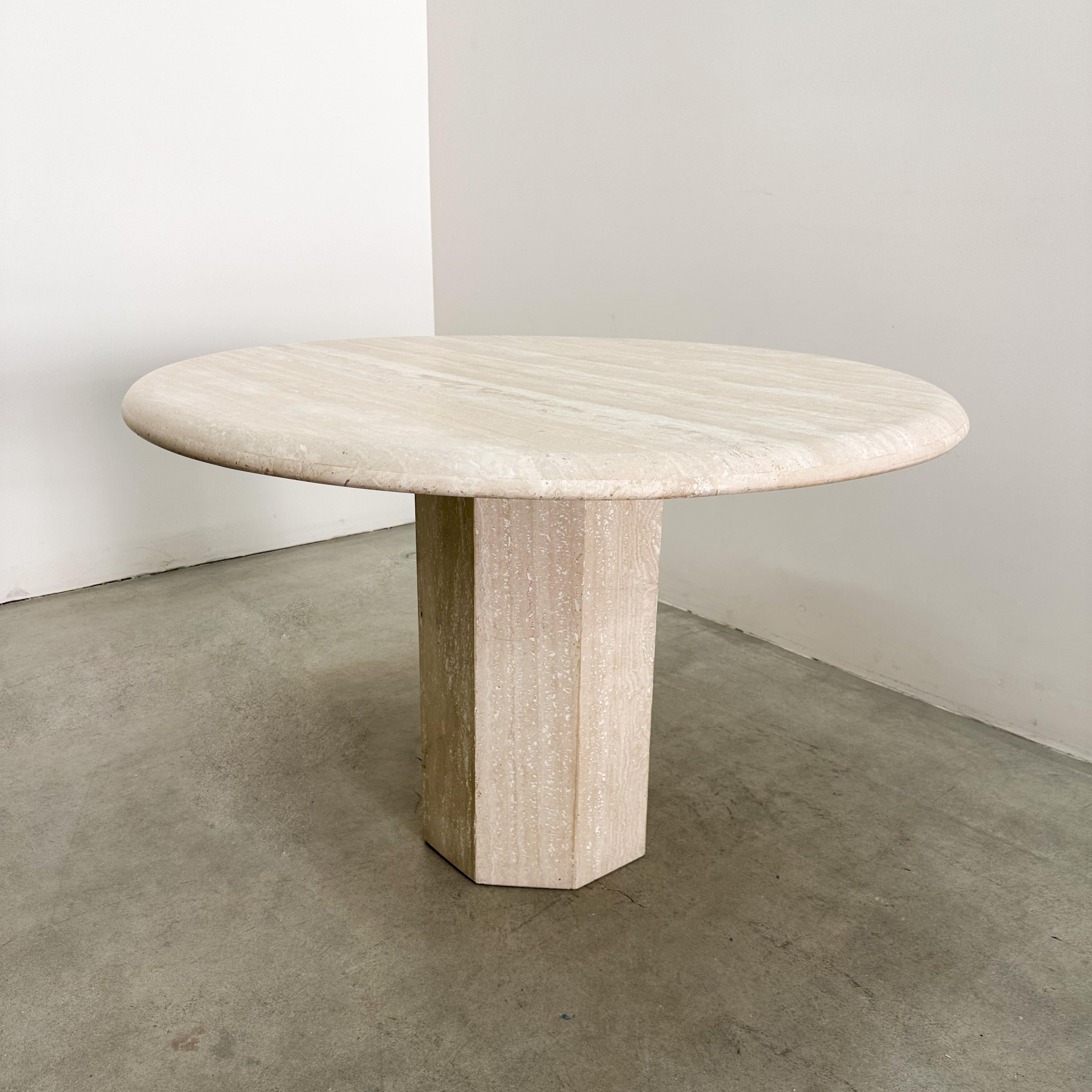 Late 20th Century Vintage 1970s Round Travertine Dining Table, MCM, 47” Octagon Pedestal Base