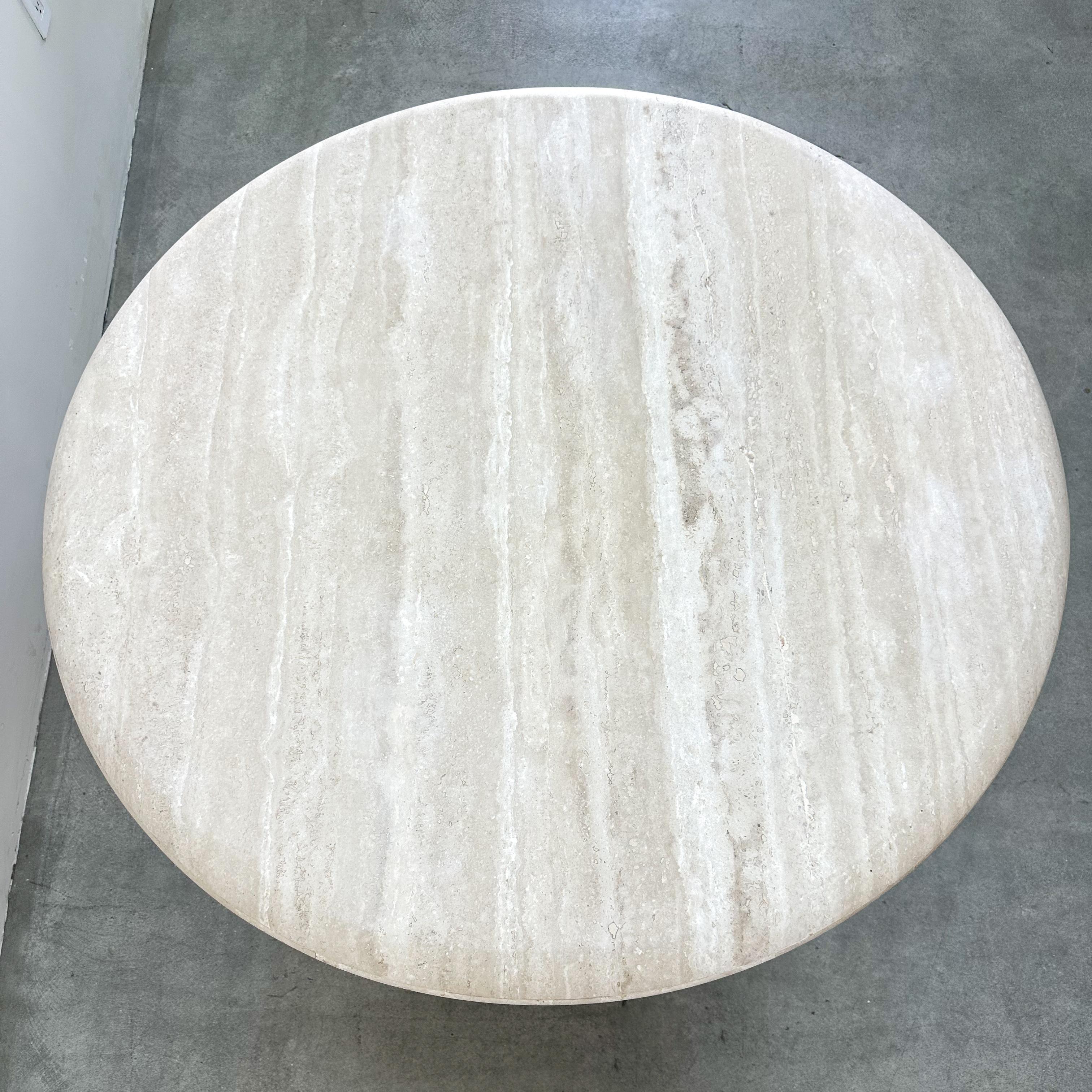 Vintage 1970s Round Travertine Dining Table, MCM, 47” Octagon Pedestal Base 2