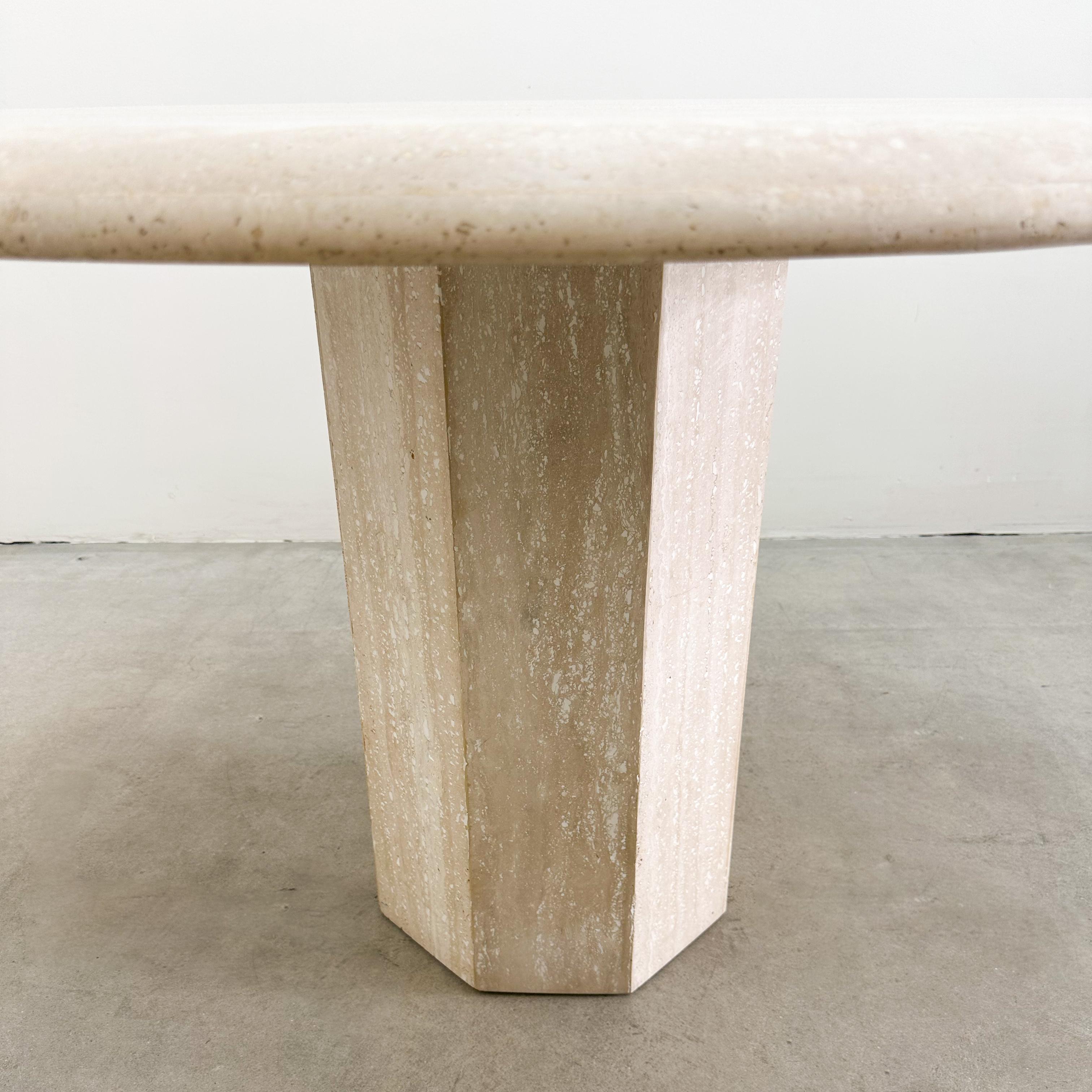 Vintage 1970s Round Travertine Dining Table, MCM, 47” Octagon Pedestal Base 3