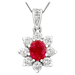 Pendentif vintage des années 1970 en or blanc avec rubis et diamants