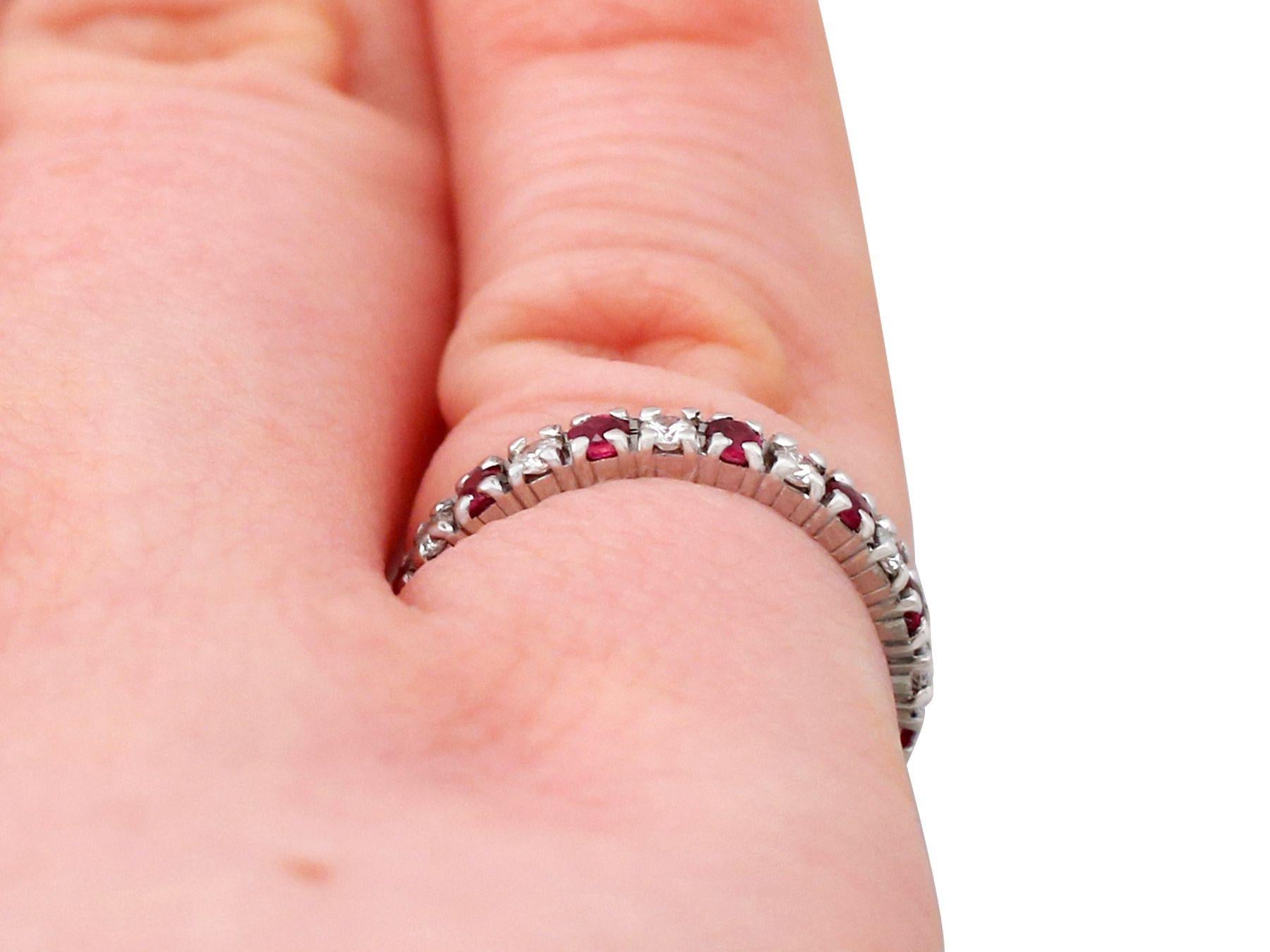 Vintage 1970s Ruby Diamond and White Gold Eternity Ring For Sale 1