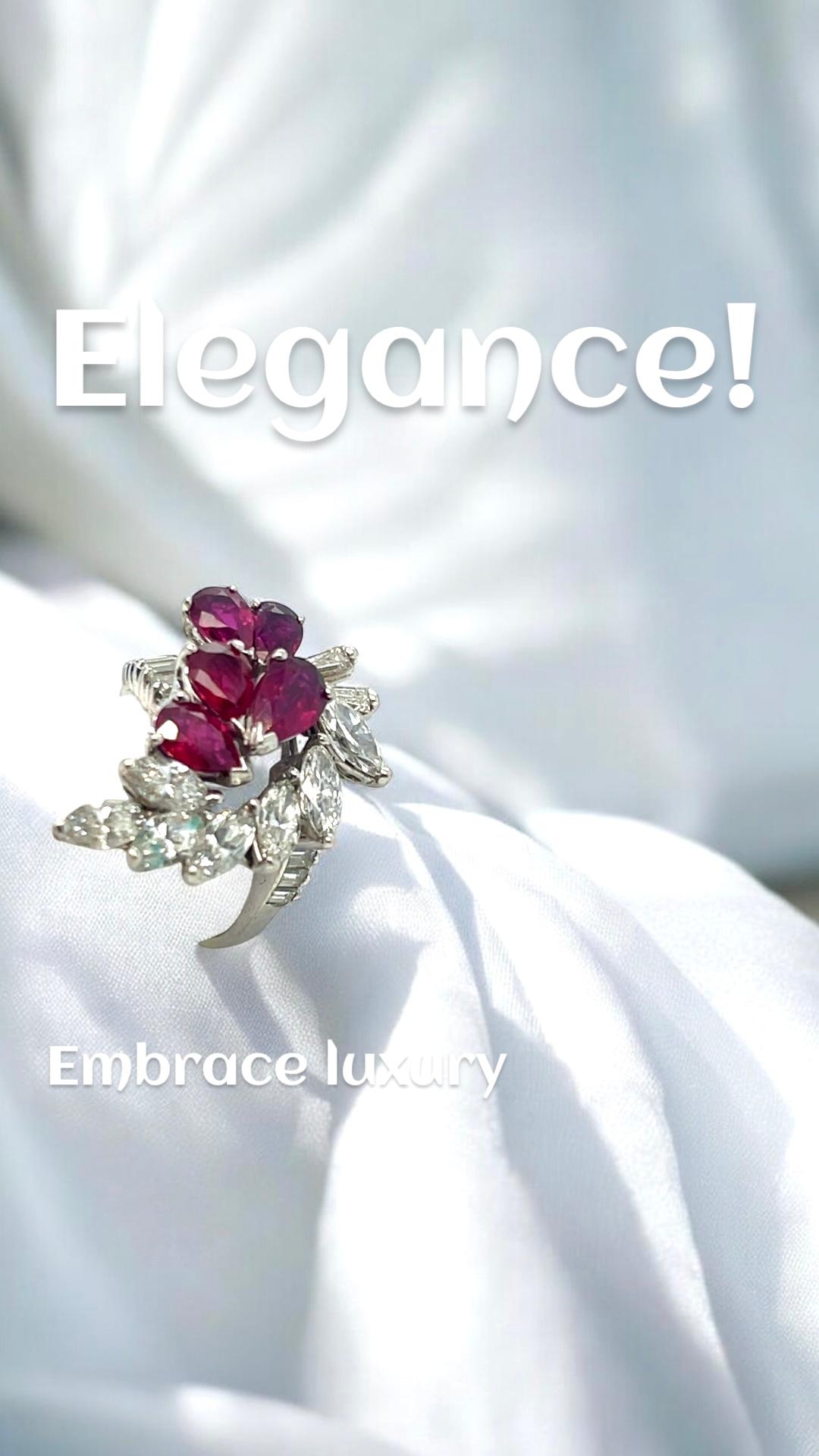 Women's Vintage 1970s Ruby & Diamond Cluster 18kt Gold Ring For Sale