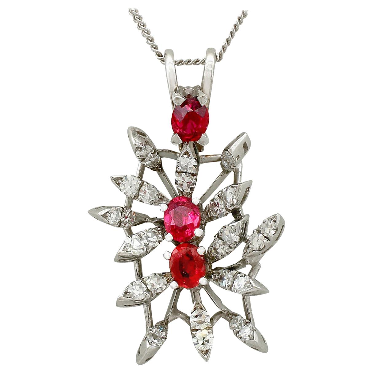 Vintage 1970s Ruby Diamond White Gold Pendant