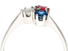 1970s Ruby Sapphire and Diamond White Gold Trilogy Ring