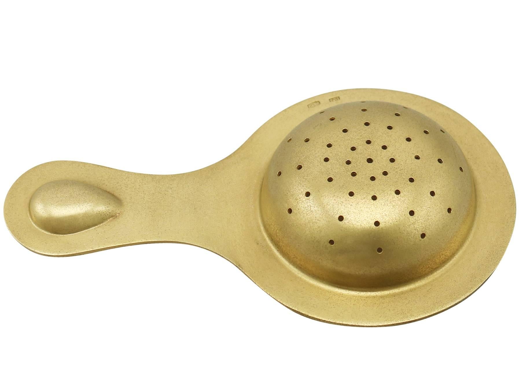 Vintage 1970s Russian Silver Gilt and Polychrome Cloisonné Enamel Tea Strainer For Sale 4