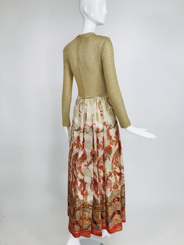 1960s Metallic Coral and Gold Maxi Dress