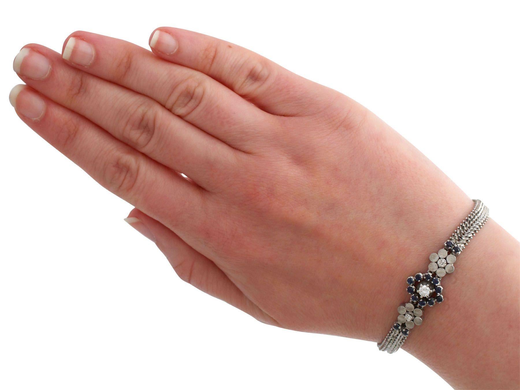 Vintage 1970s Sapphire and Diamond White Gold Bracelet 4