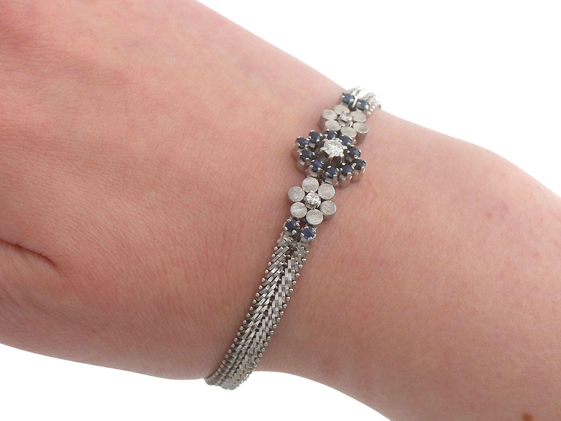 Vintage 1970s Sapphire and Diamond White Gold Bracelet 5