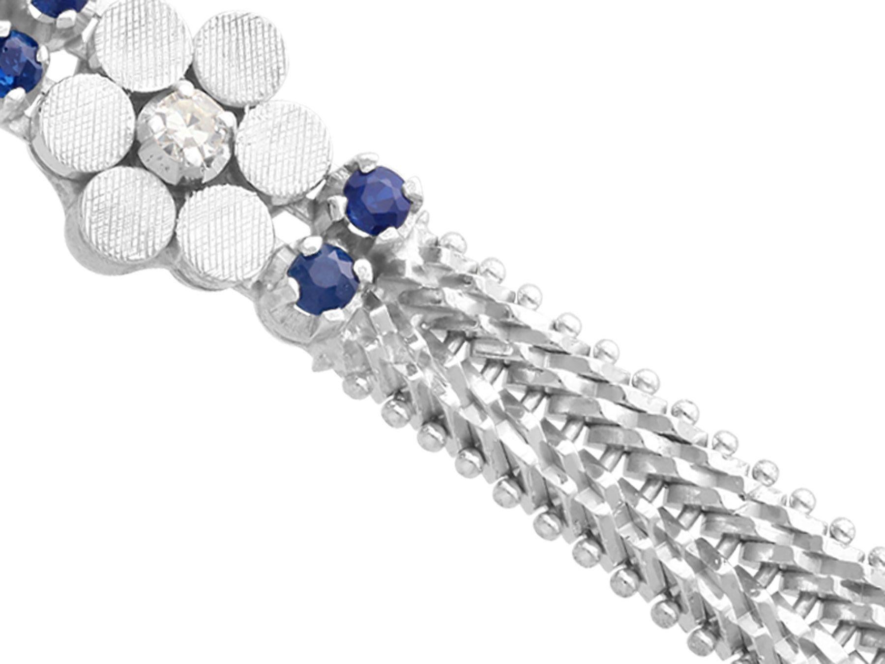 Round Cut Vintage 1970s Sapphire and Diamond White Gold Bracelet