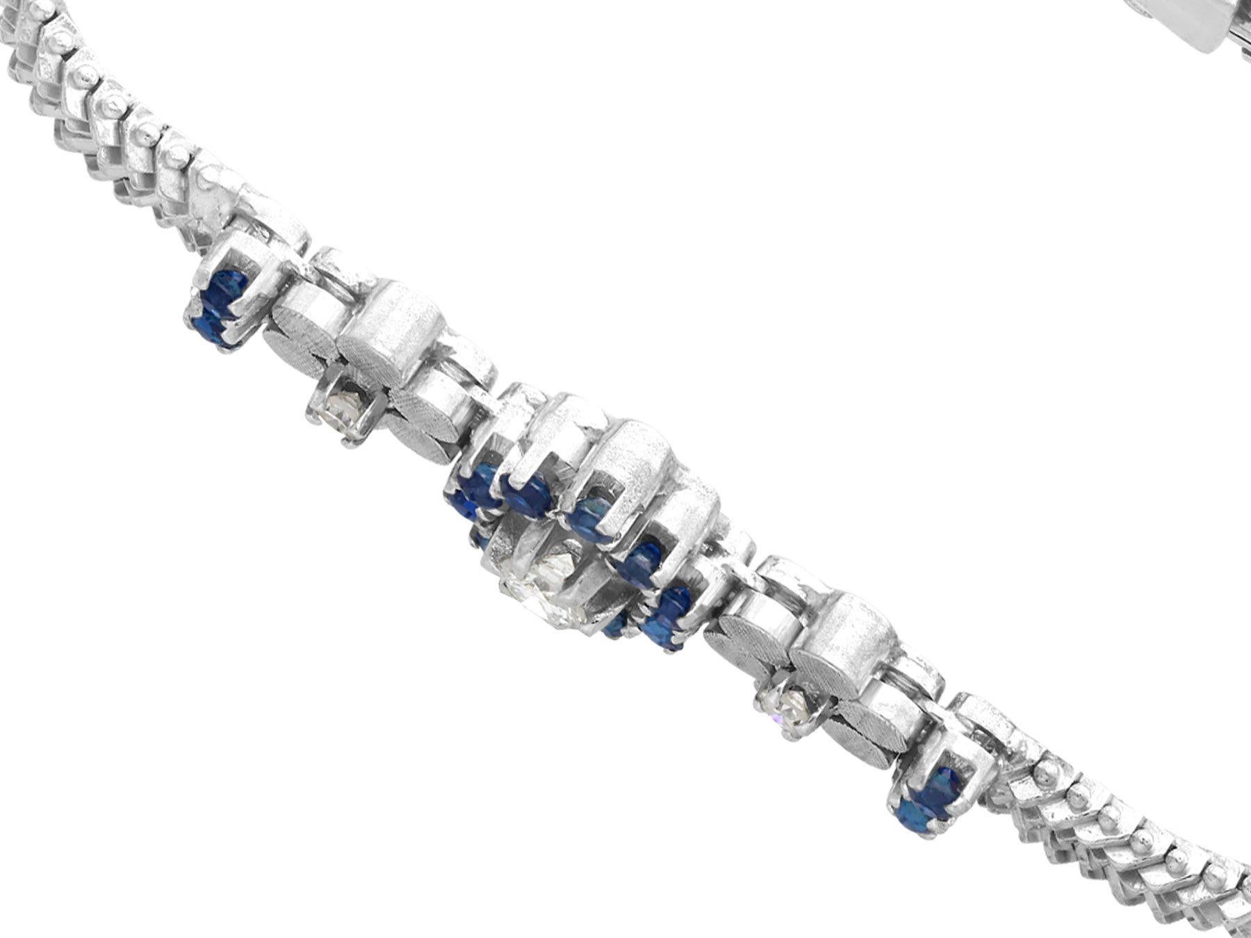 Vintage 1970s Sapphire and Diamond White Gold Bracelet In Excellent Condition In Jesmond, Newcastle Upon Tyne