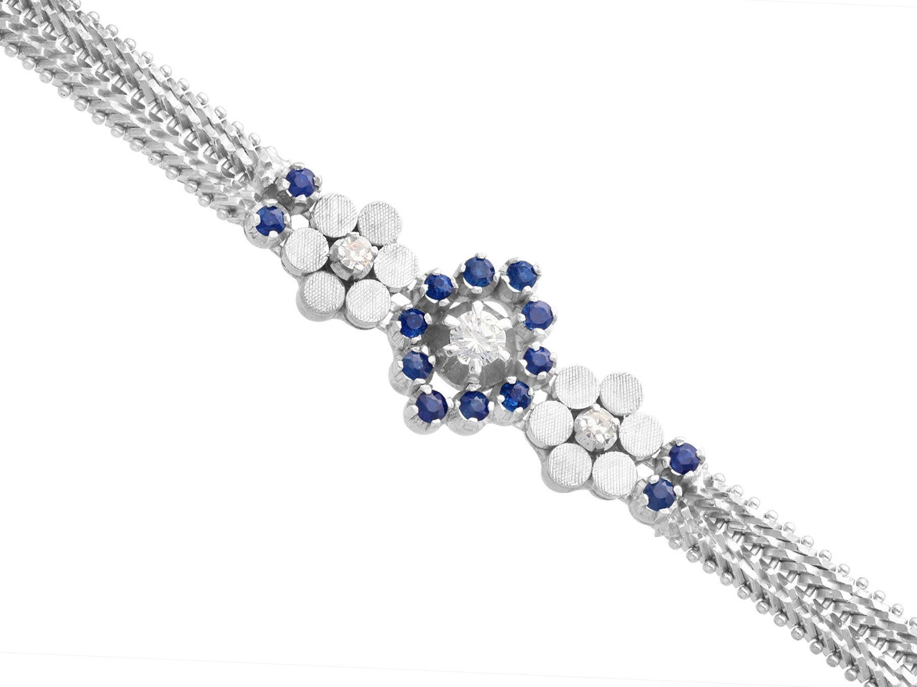 Women's Vintage 1970s Sapphire and Diamond White Gold Bracelet