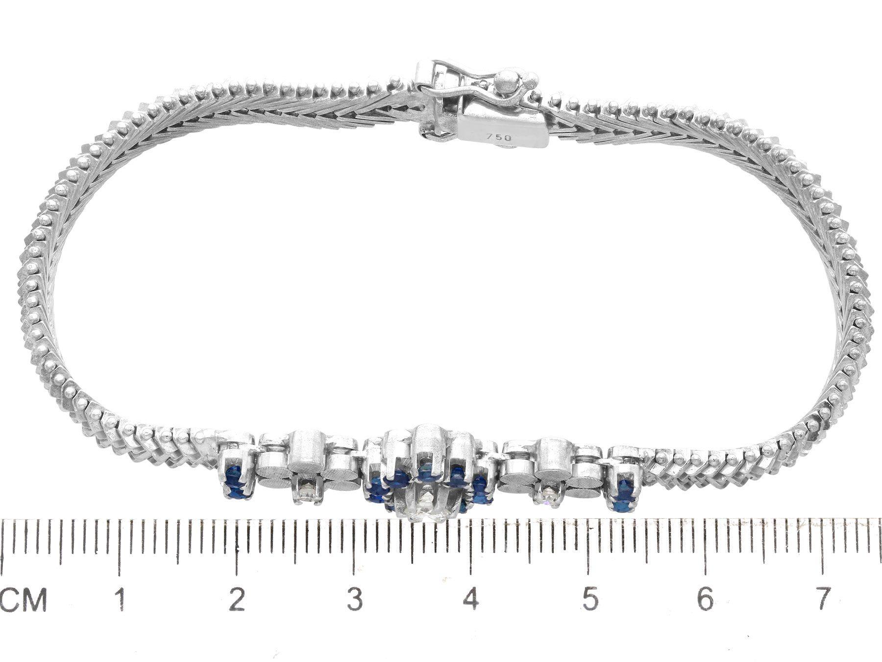 Vintage 1970s Sapphire and Diamond White Gold Bracelet 3