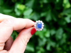 Vintage 1970s Sapphire Diamond White Gold Cluster Ring