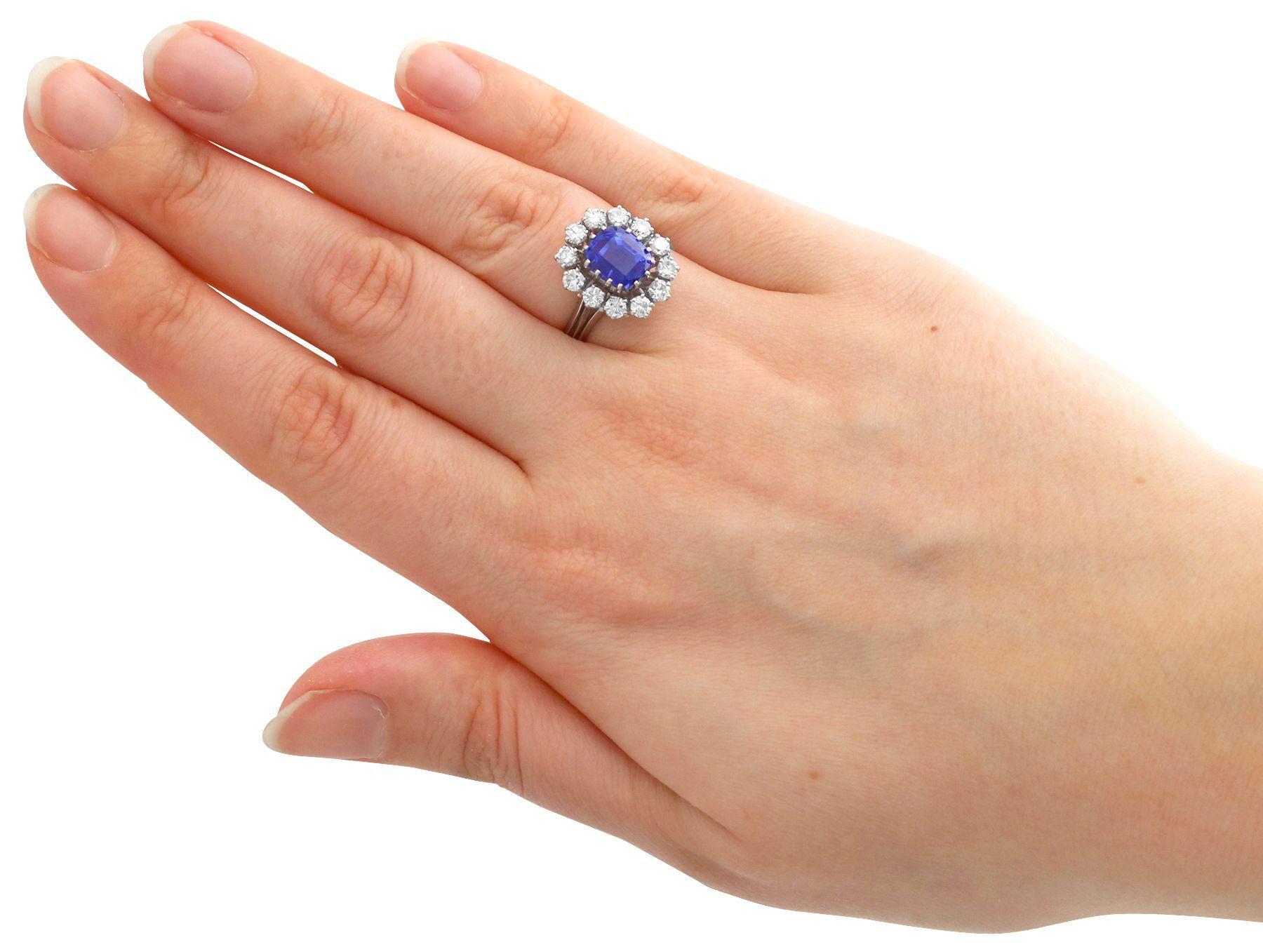 Round Cut Vintage 1970s Sapphire Diamond White Gold Cluster Ring For Sale