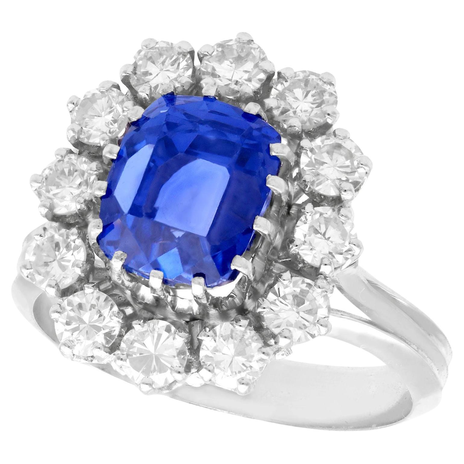 Vintage 1970s Sapphire Diamond White Gold Cluster Ring For Sale
