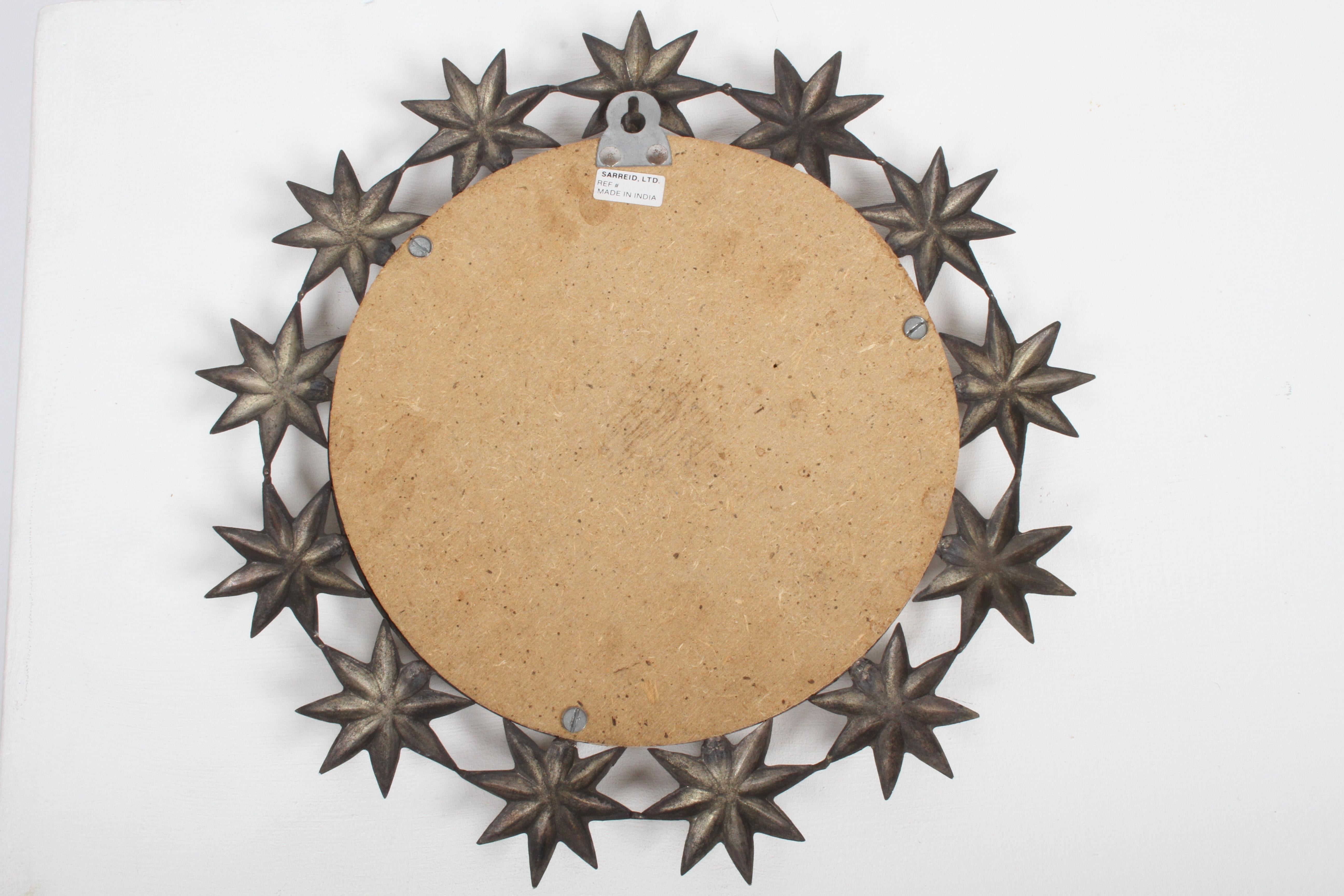 Vintage 1970's Sarreid Round Vanity Brass Mirror with Repousse Star Pattern  For Sale 1
