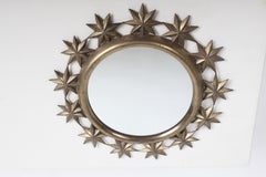 Vintage 1970's Sarreid Round Vanity Brass Mirror with Repousse Star Pattern
