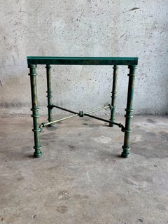 Vintage 1970s Sculptural Iron Side Table After Giacometti, Verdigris Finish
