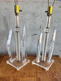 Vintage 1970s Skulpturale Lucite Lampen Paar - Mid Century Modern