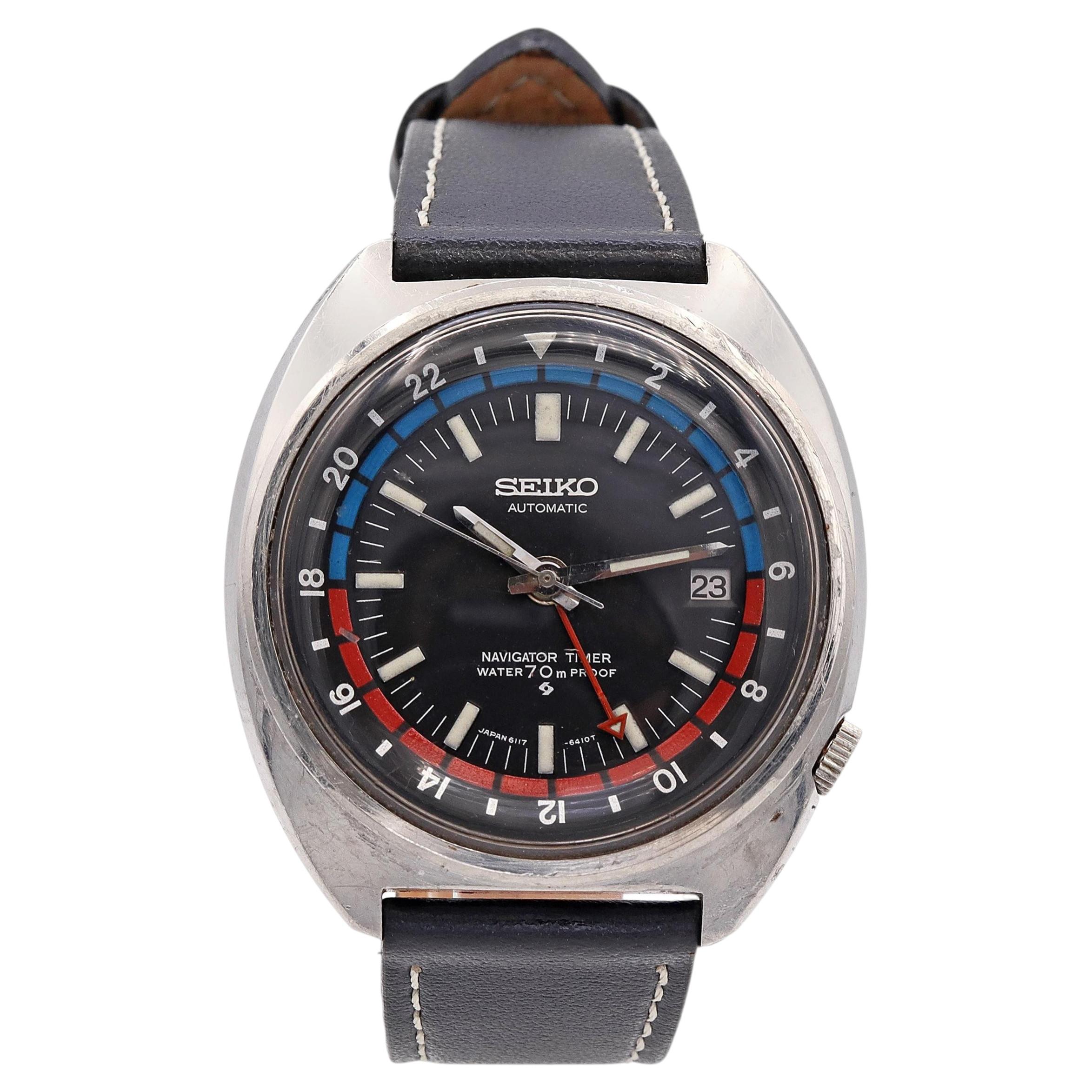 Reloj Seiko Navigator Timer automático con GMT de los años 70, ref. 6117-6410
