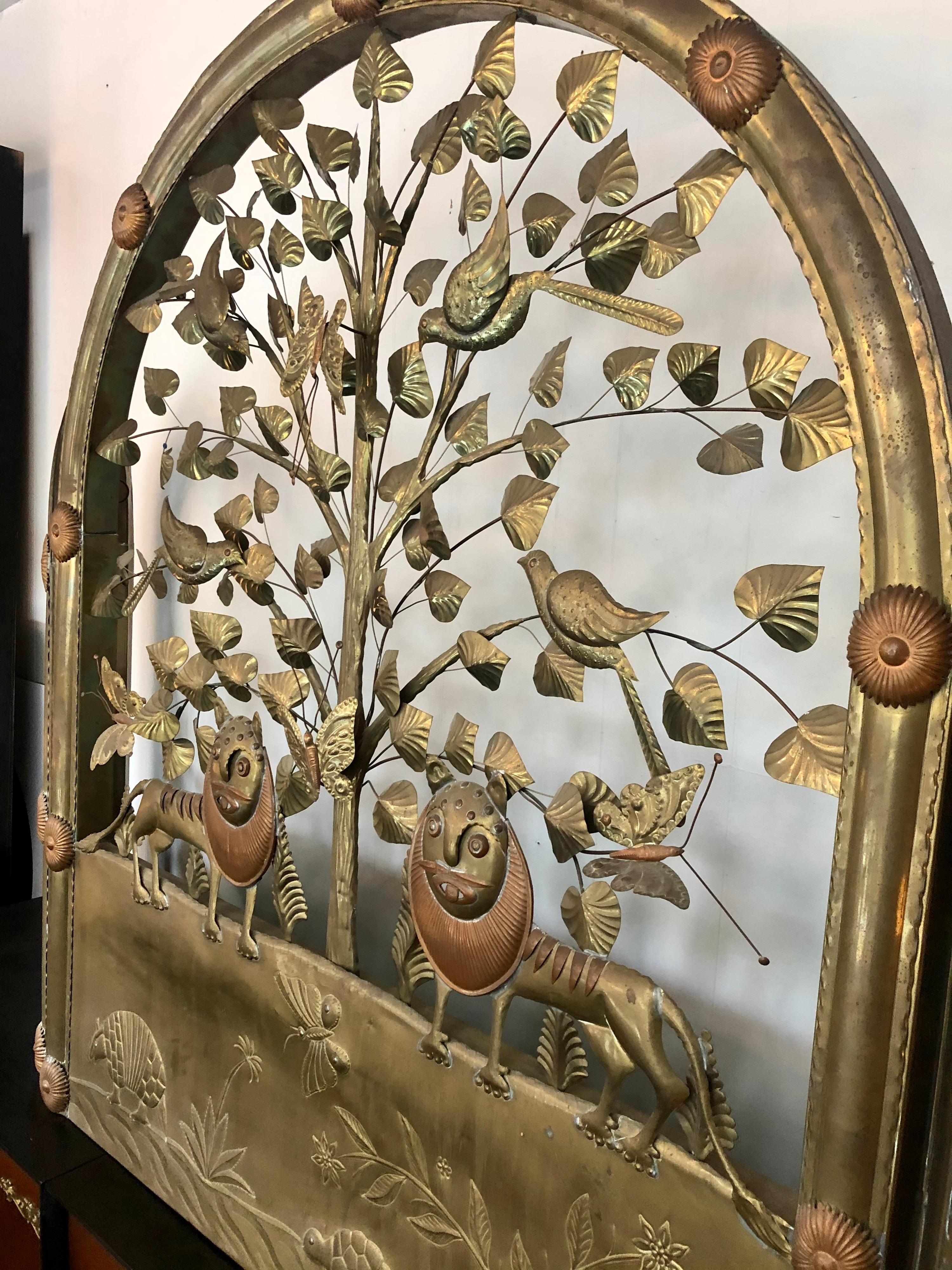 Vintage 1970s Sergio Bustamante Brass and Copper Folding Screen w/ Animal Motif 6